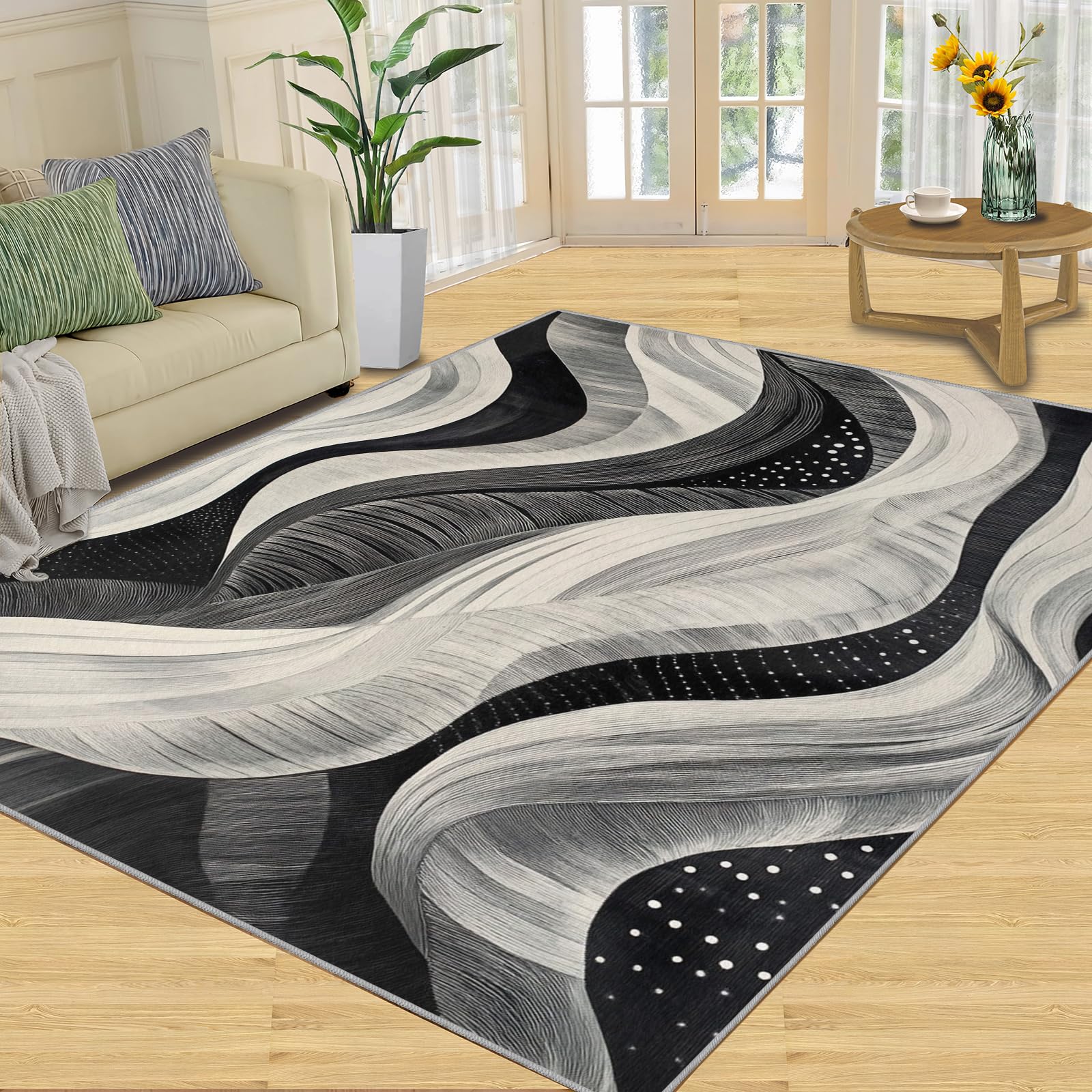 3D Geometric Rug - 4x4 Square Rug - Nordic Geometric Rugs for Living Room Bedroom, Blue Gradient Indoor Carpet - Washable Non Slip Soft Low Pile - Area Rugs & Home Decor