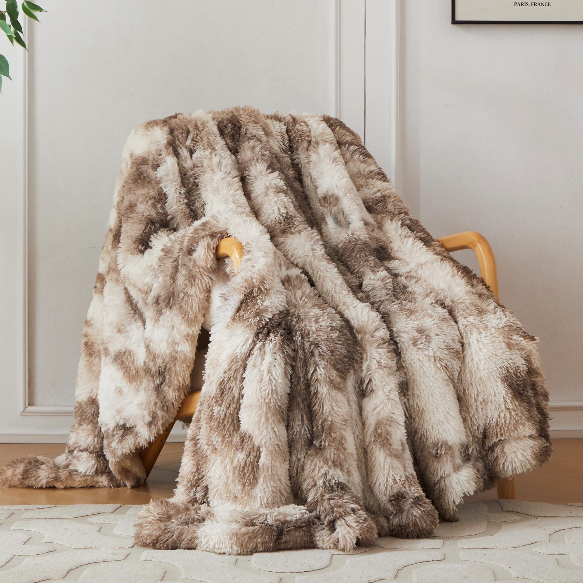 COOVA Ultra Soft Faux Fur Throw Blanket – Fuzzy Fluffy Cozy Microfiber Blankets, Warm Thick Plush Sherpa Fleece Throw Blanket for Couch,Bed,Sofa,Ideal Gift for Women.(Tie Dye Grey, 50"x60")