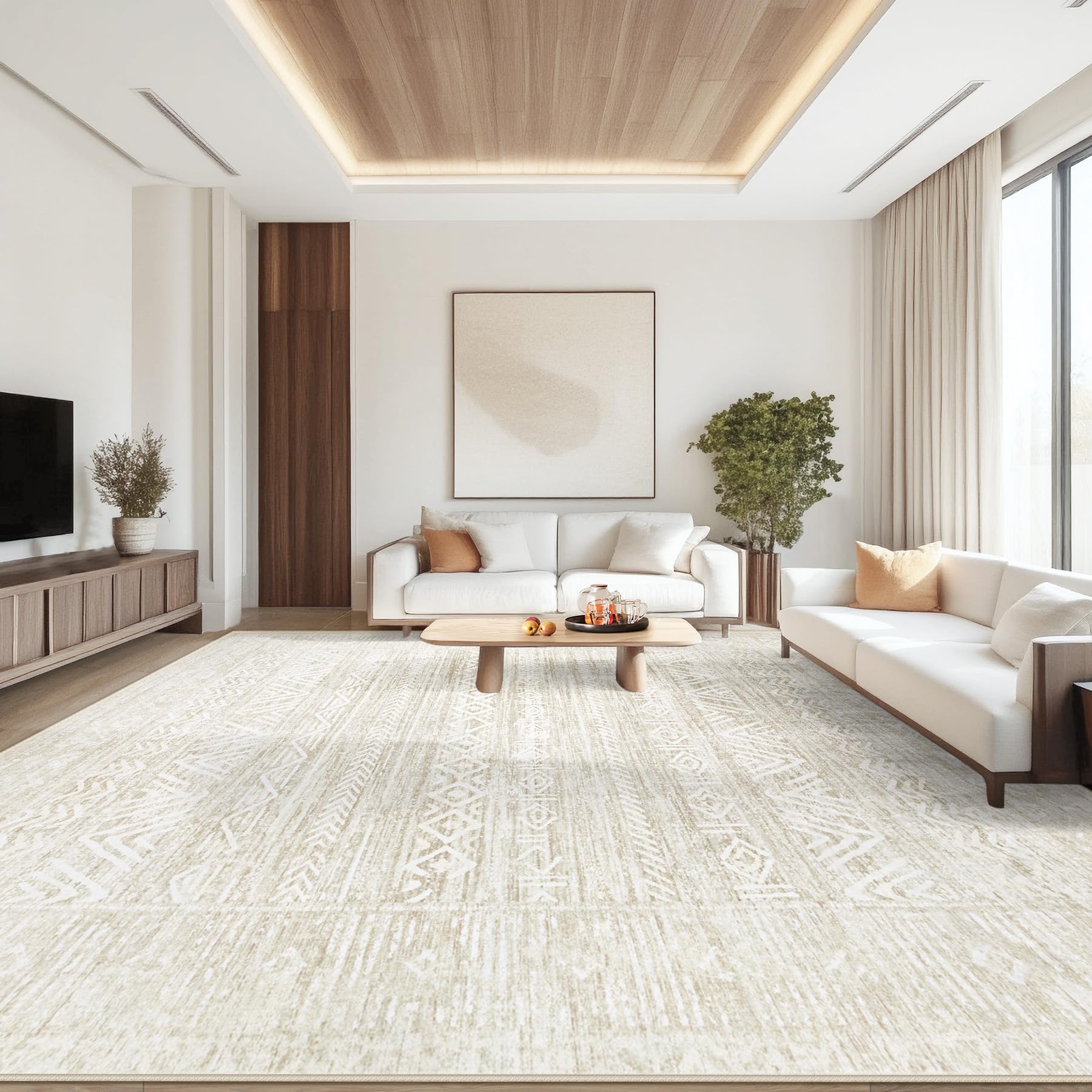 6x9 Area Rugs for Living Room: Washable Moroccan Geometric Boho Rug Farmhouse Non Slip Stain Resistant Large Rug Low Pile Soft Carpet for Bedroom Dining Room Home Office Children Room (Grey,6'x9')