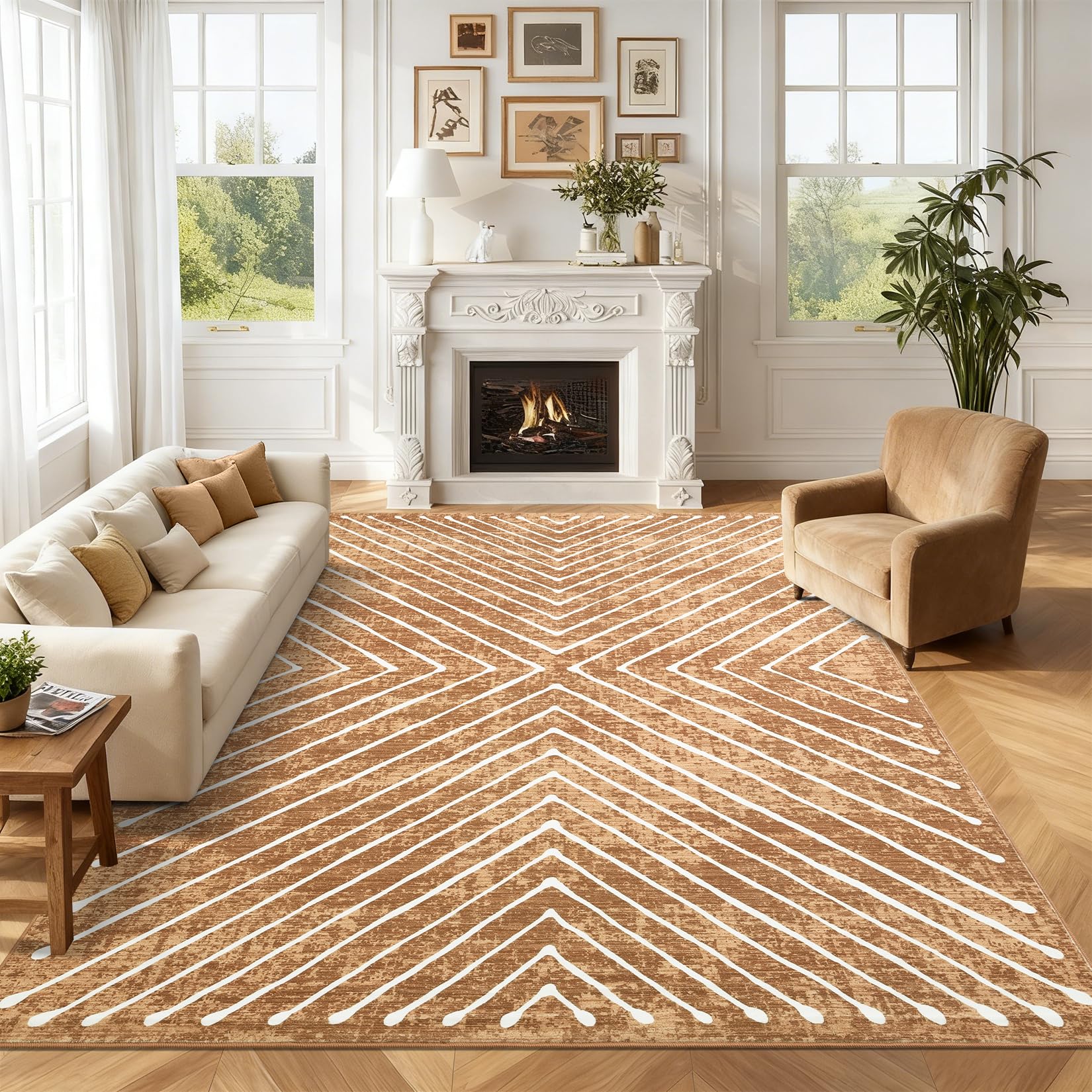 Area Rug 9x12 Living Room Rug Non Slip Modern Bedroom Stain Resistant Dining Room Throw Carpet Geometric Low Pile Untra Soft Contemporary Accent Carpet for Home Office, White&Black