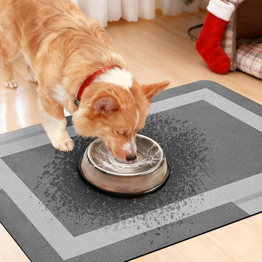 ACCUMTEK Non Slip Bath Mat, Thin Bathroom Rugs Fit Under Door, Quick Dry Bath Mats, Machine Washable Bath Rugs for Bathroom, Bathtub & Kitchen, Grey/Bordered/24 x17