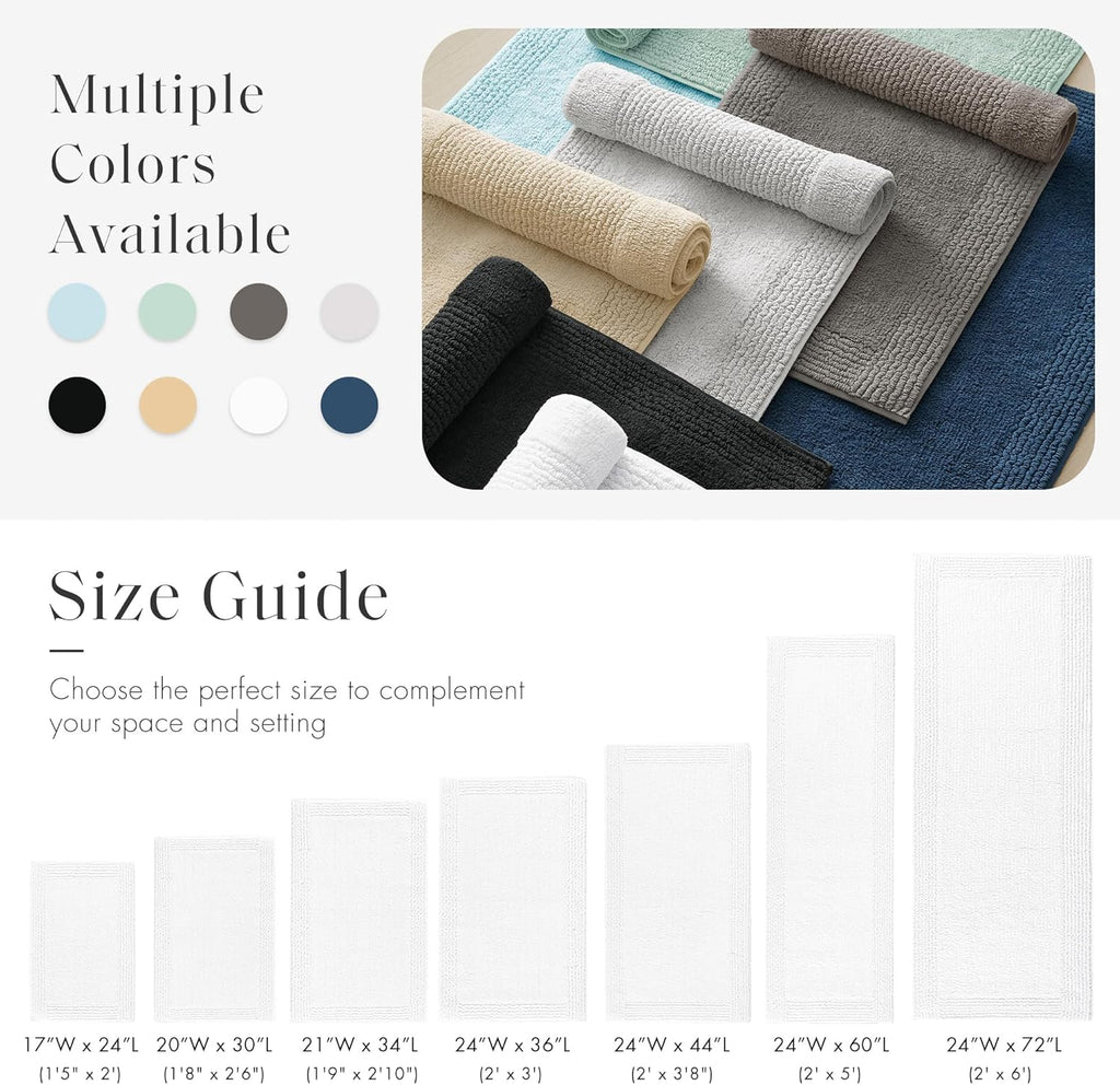 Madison Park Splendor Reversible 100% Cotton Tufted Bathroom Rug-3000 GSM Hotel Quality Luxurious Plush Medium Pile Bath Mat Absorbent, Quick Dry, Shower Room Décor, 20x30, White