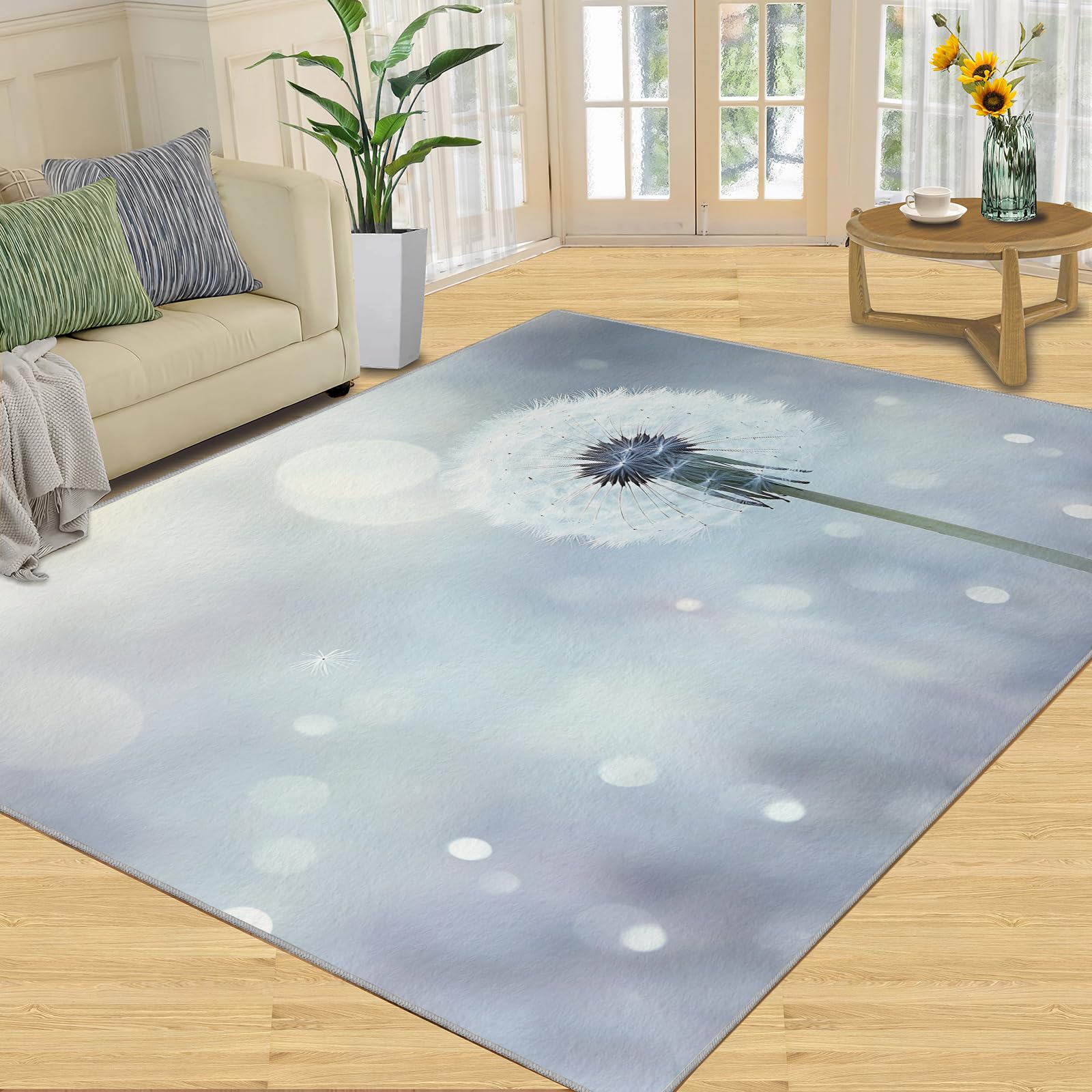 3D Geometric Rug - 4x4 Square Rug - Nordic Geometric Rugs for Living Room Bedroom, Blue Gradient Indoor Carpet - Washable Non Slip Soft Low Pile - Area Rugs & Home Decor