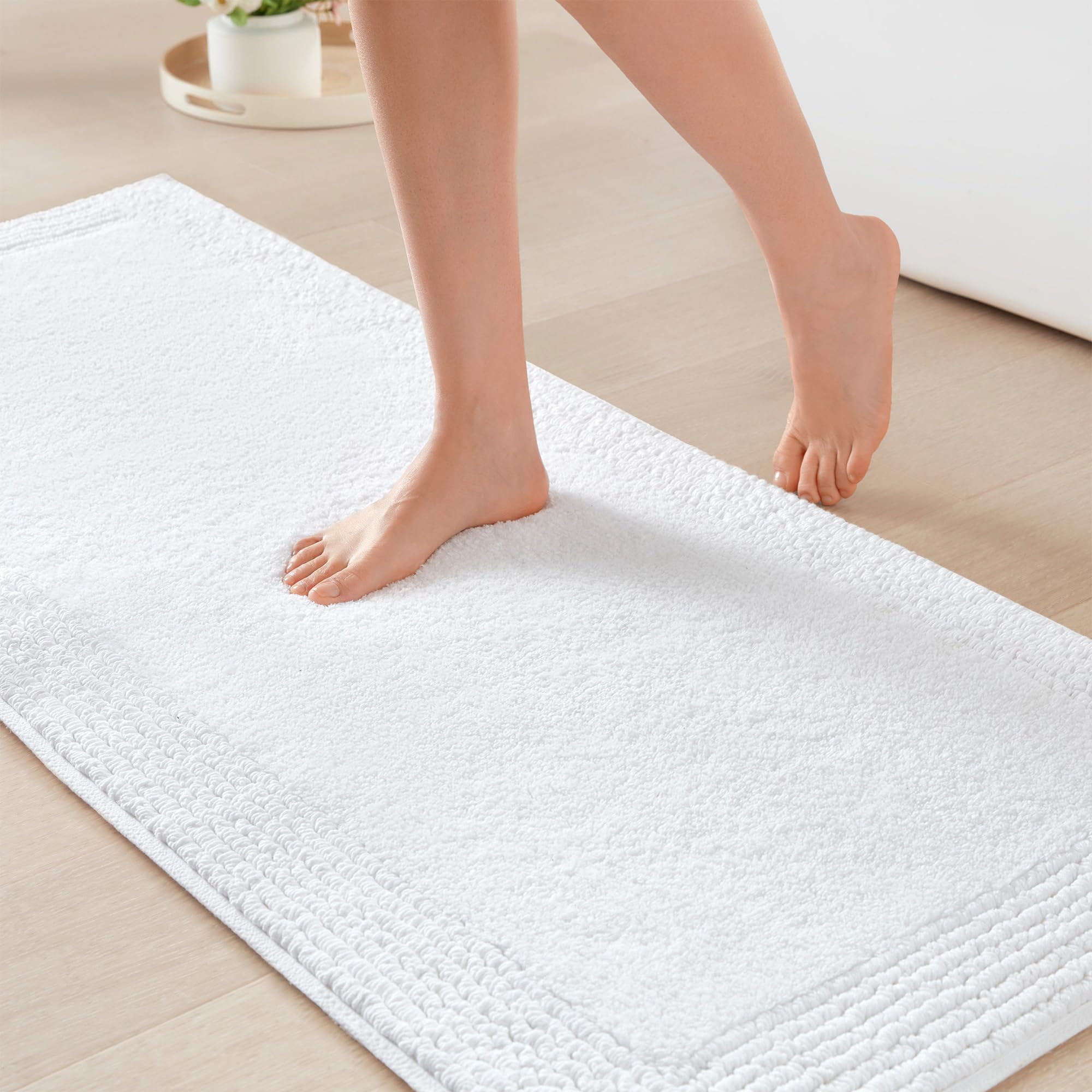 Madison Park Splendor Reversible 100% Cotton Tufted Bathroom Rug-3000 GSM Hotel Quality Luxurious Plush Medium Pile Bath Mat Absorbent, Quick Dry, Shower Room Décor, 20x30, White