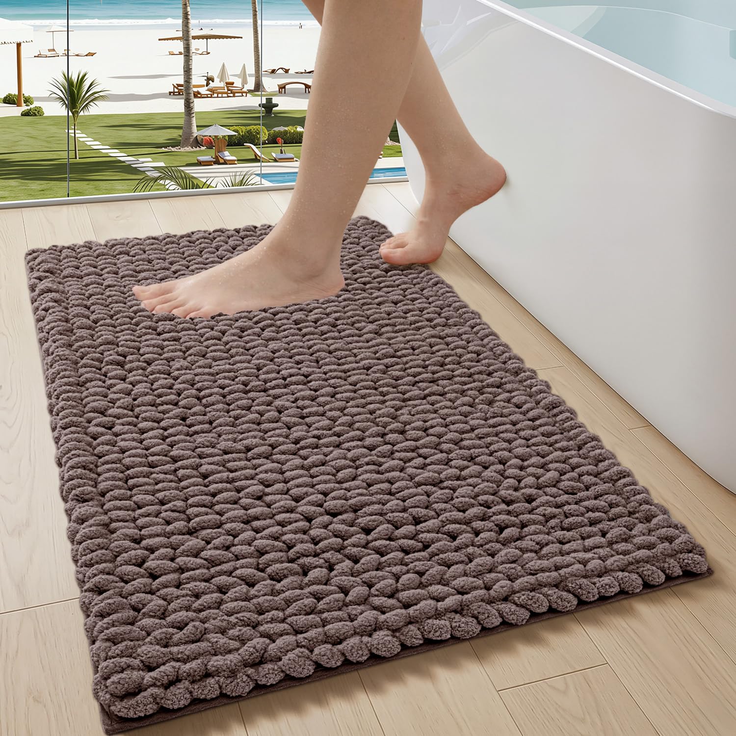 LUMI Luxury Bathroom Rug, Ultra Soft Quick Dry Bath Mat, Non-Slip Absorbent Thick Chenille Bath Rug, Cozy Braid Design Floor Mat for Bathtub, Sink, Laundry, Bedroom, Grey, 24"x43"