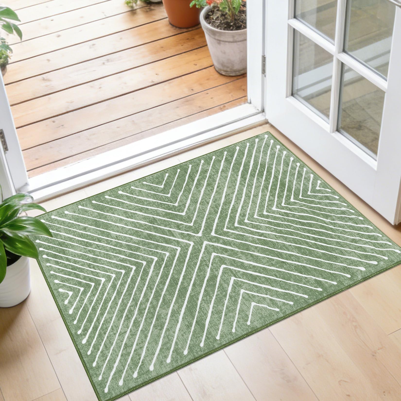 Area Rug 9x12 Living Room Rug Non Slip Modern Bedroom Stain Resistant Dining Room Throw Carpet Geometric Low Pile Untra Soft Contemporary Accent Carpet for Home Office, White&Black