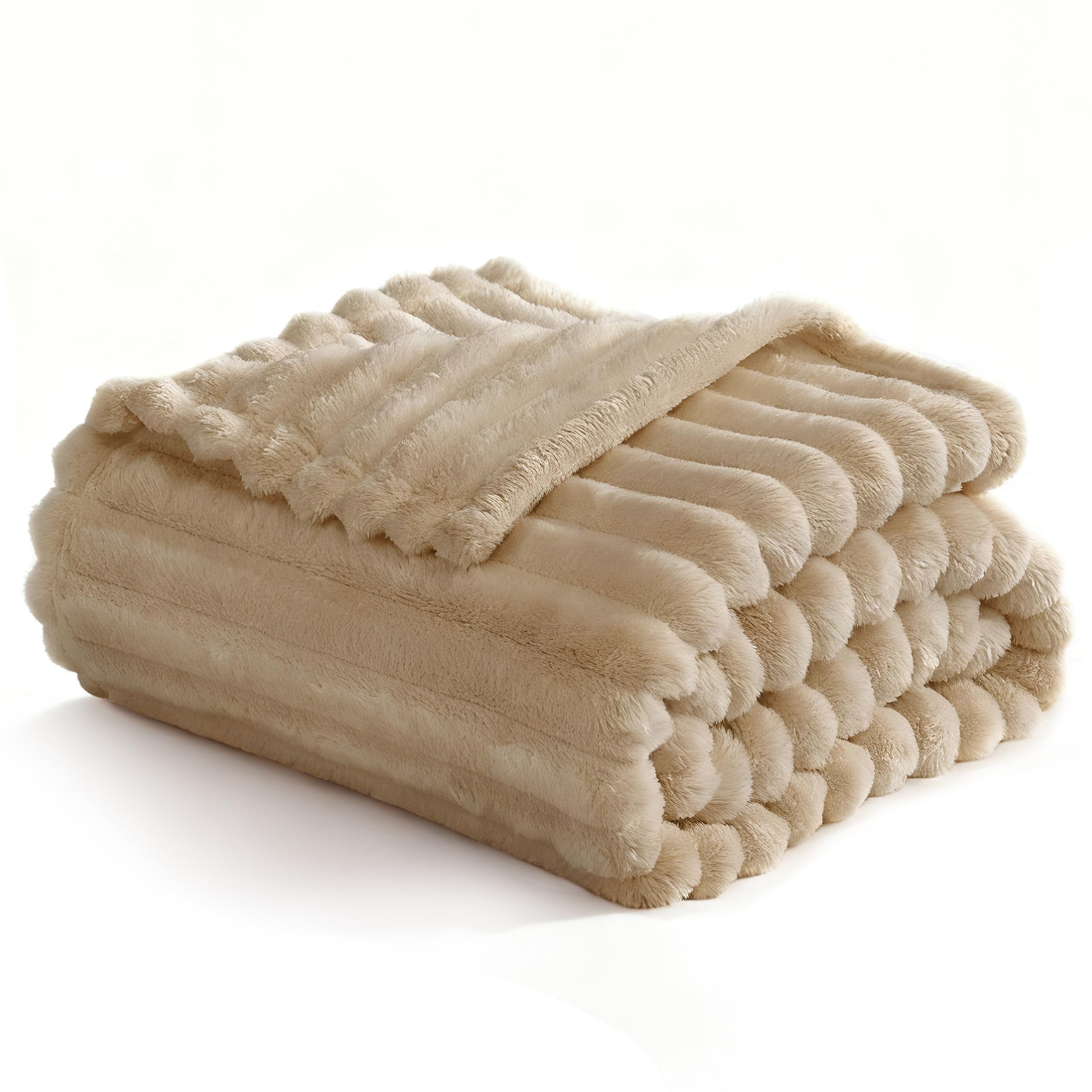 Fluffy Fuzzy White Fleece Striped Throw Blanket for Living Room Bedroom Couch 60X80 Soft Thick Throw Blanket Decorative Blanket Home Décor