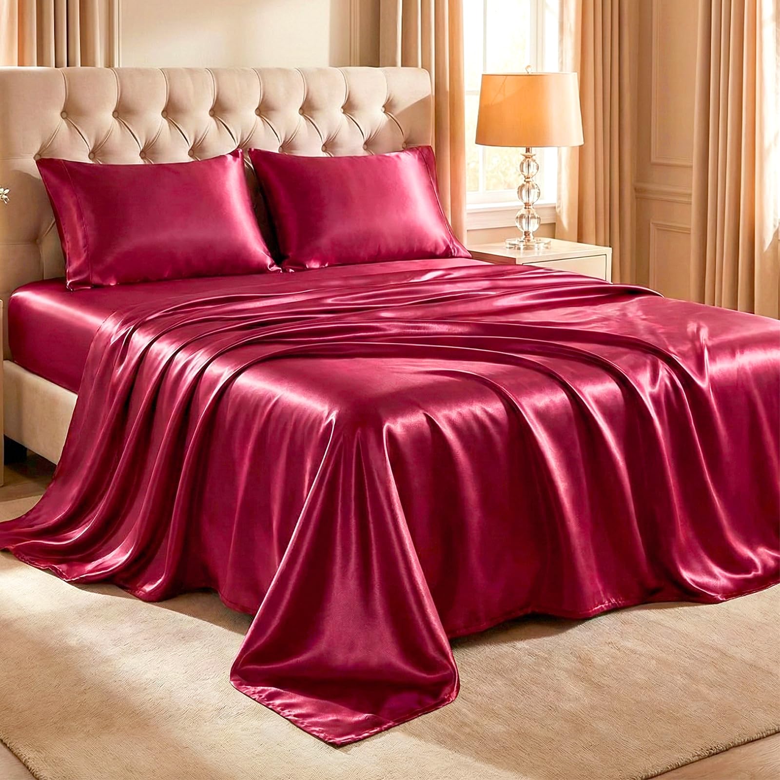 Thmyo 3-Piece Satin Bedding Set,Satin Fitted Sheet with Pillowcases,Soft Comfort Hypoallergenic Breathable Bedding Set (1 Fitted Sheet+2 Pillowcases) (Black, Twin)