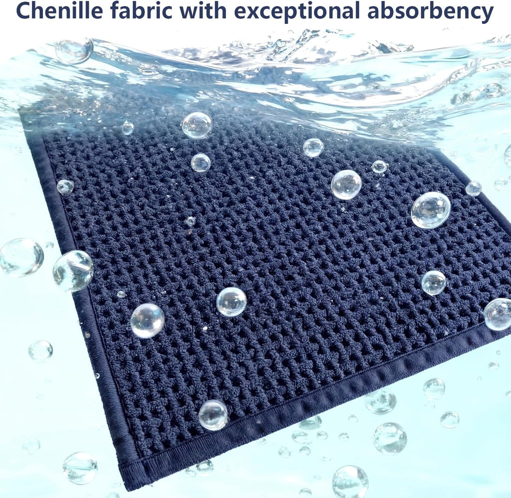 Bathroom Rugs Non Slip Washable, Super Absorbent Thin Bath Mat for Small Quick Dry Low Pile Bathroom Rug, (Navy Blue, 32″x20″)