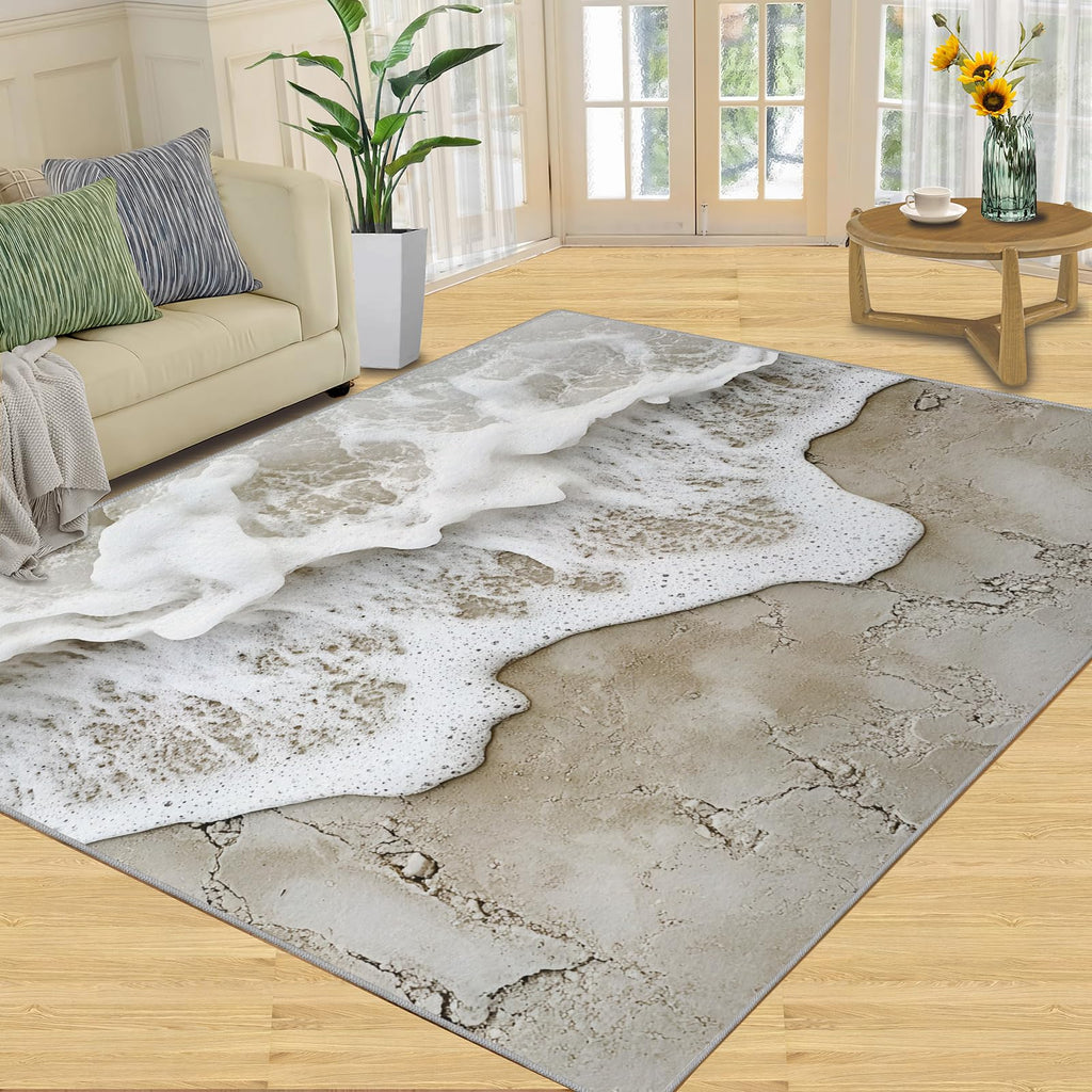 3D Geometric Rug - 4x4 Square Rug - Nordic Geometric Rugs for Living Room Bedroom, Blue Gradient Indoor Carpet - Washable Non Slip Soft Low Pile - Area Rugs & Home Decor