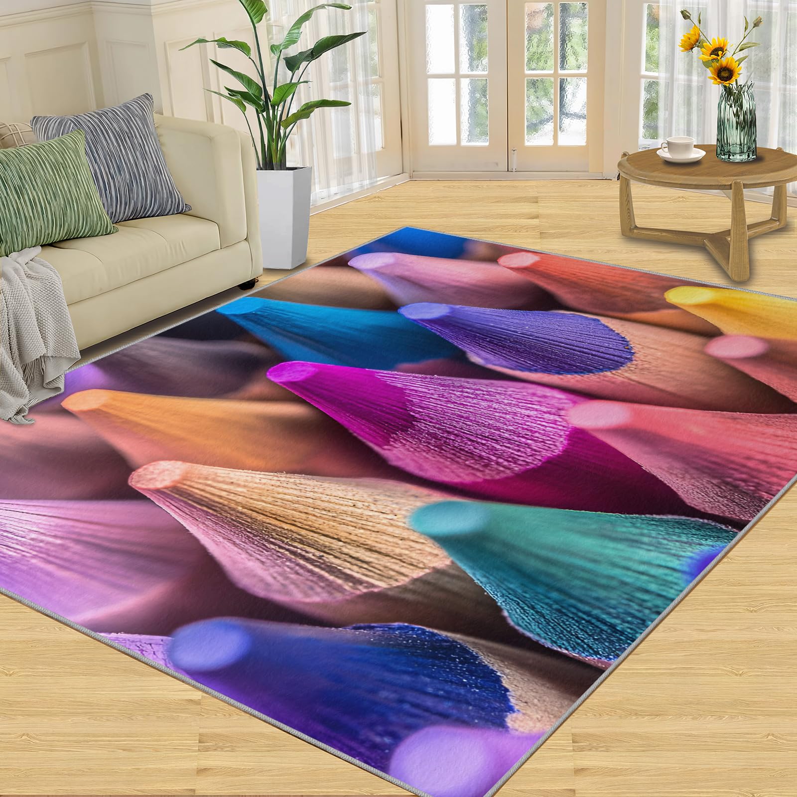 3D Geometric Rug - 4x4 Square Rug - Nordic Geometric Rugs for Living Room Bedroom, Blue Gradient Indoor Carpet - Washable Non Slip Soft Low Pile - Area Rugs & Home Decor