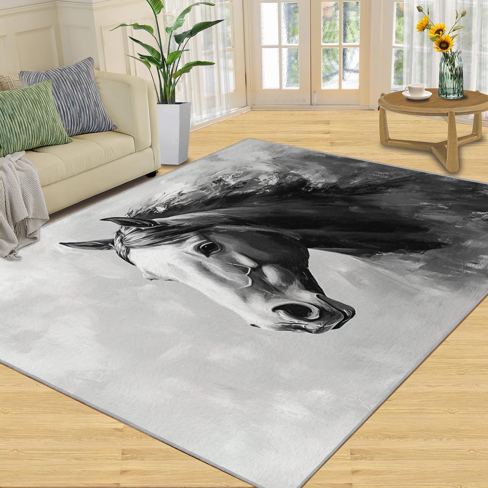 3D Geometric Rug - 4x4 Square Rug - Nordic Geometric Rugs for Living Room Bedroom, Blue Gradient Indoor Carpet - Washable Non Slip Soft Low Pile - Area Rugs & Home Decor