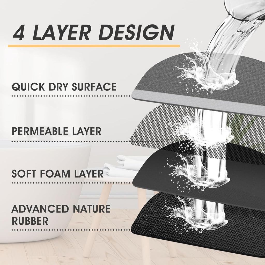 ACCUMTEK Non Slip Bath Mat, Thin Bathroom Rugs Fit Under Door, Quick Dry Bath Mats, Machine Washable Bath Rugs for Bathroom, Bathtub & Kitchen, Grey/Bordered/24 x17