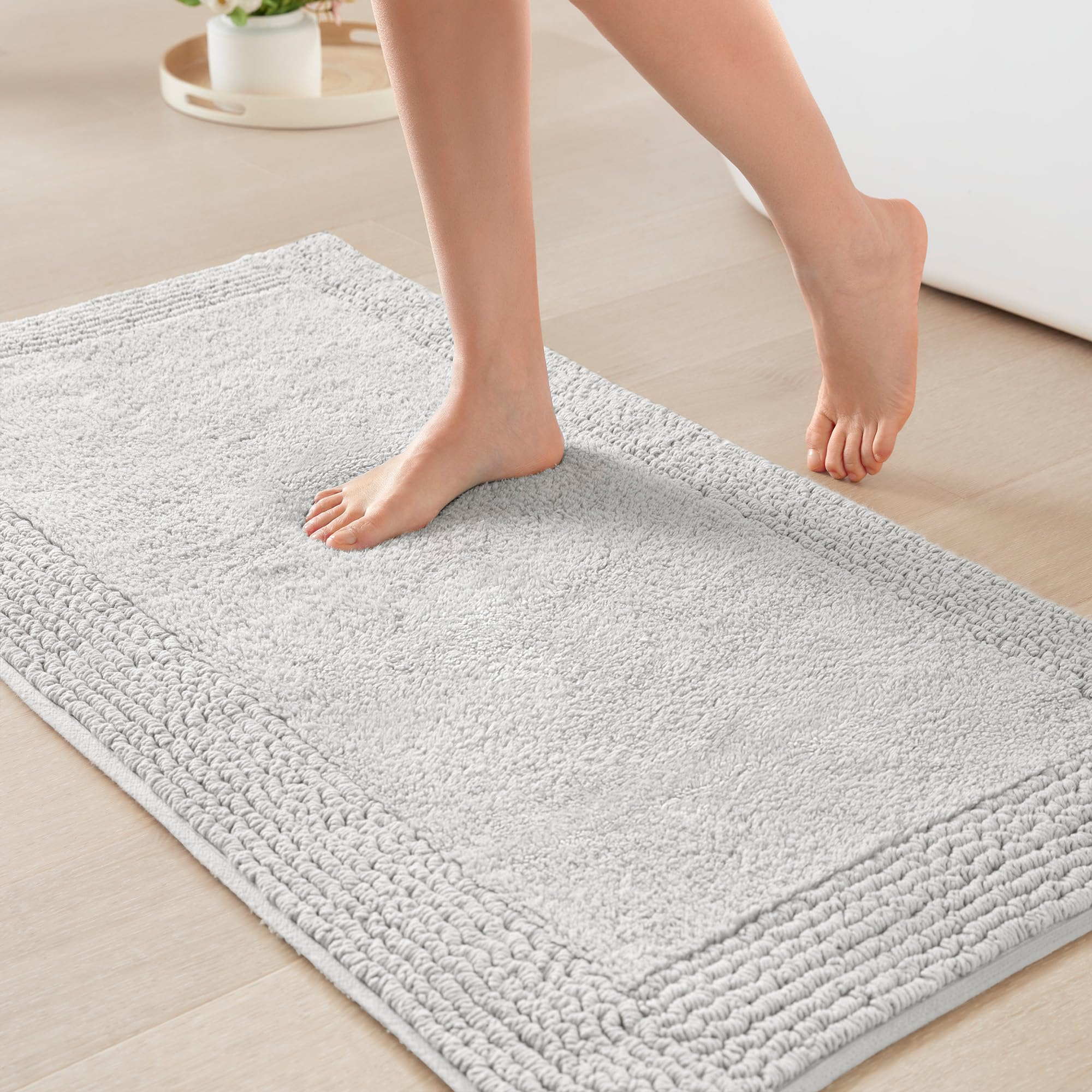 Madison Park Splendor Reversible 100% Cotton Tufted Bathroom Rug-3000 GSM Hotel Quality Luxurious Plush Medium Pile Bath Mat Absorbent, Quick Dry, Shower Room Décor, 20x30, White