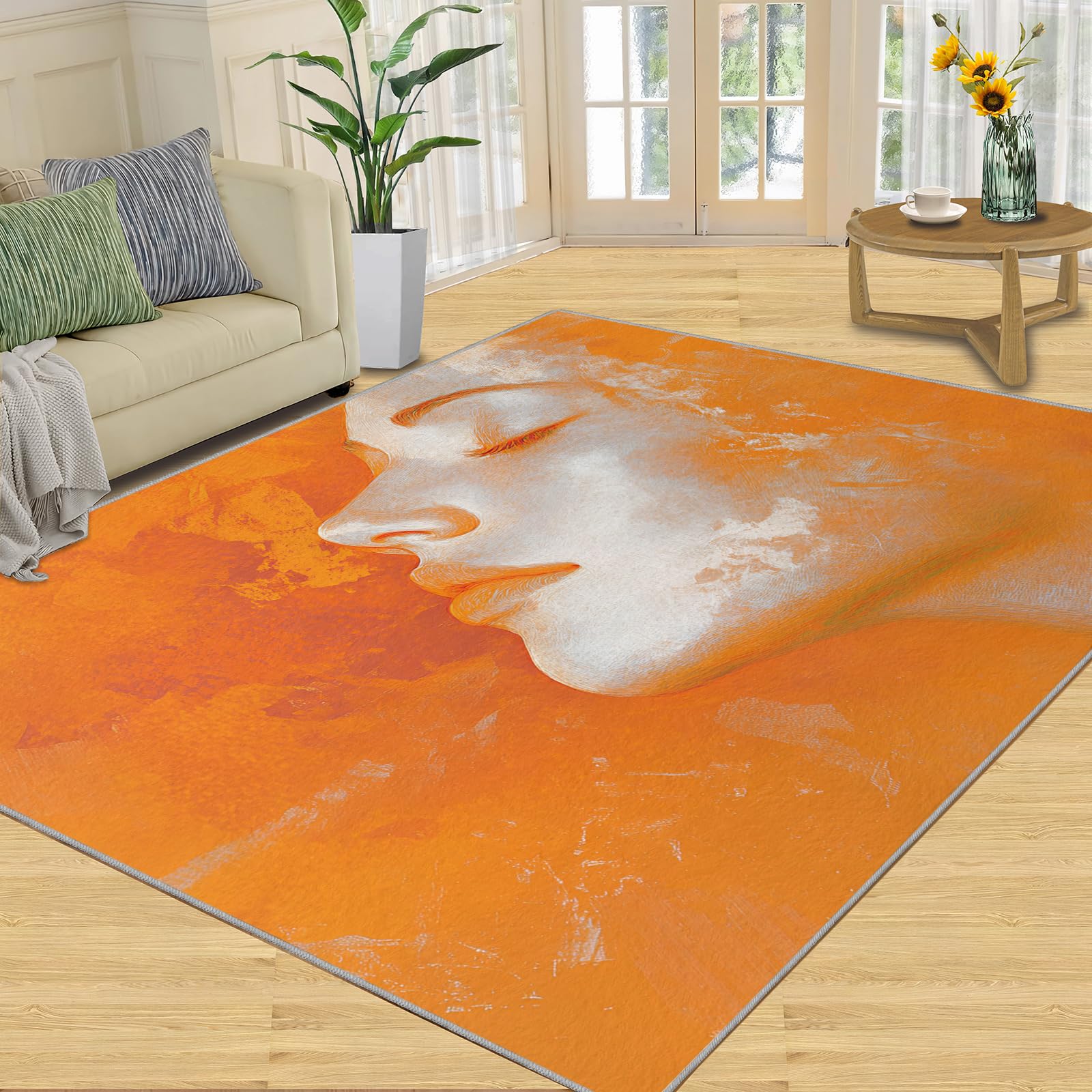 3D Geometric Rug - 4x4 Square Rug - Nordic Geometric Rugs for Living Room Bedroom, Blue Gradient Indoor Carpet - Washable Non Slip Soft Low Pile - Area Rugs & Home Decor