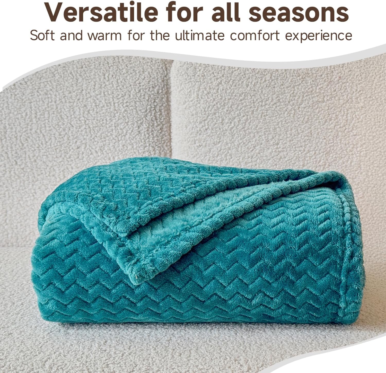 Simple&Opulence Teal Fleece Throw Blanket Lightweight Super Soft Cozy Flannel Blanket with Wave Textured for Sofa Couch Bedroom Decor Camping 50x60 Inches All Season Use（Wave Teal