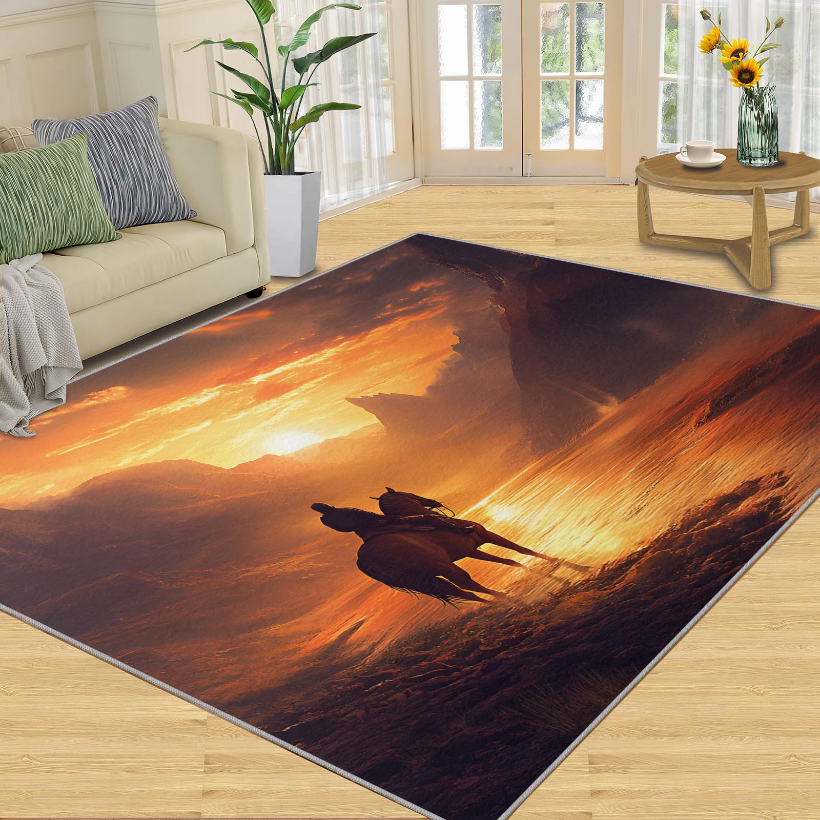 3D Geometric Rug - 4x4 Square Rug - Nordic Geometric Rugs for Living Room Bedroom, Blue Gradient Indoor Carpet - Washable Non Slip Soft Low Pile - Area Rugs & Home Decor