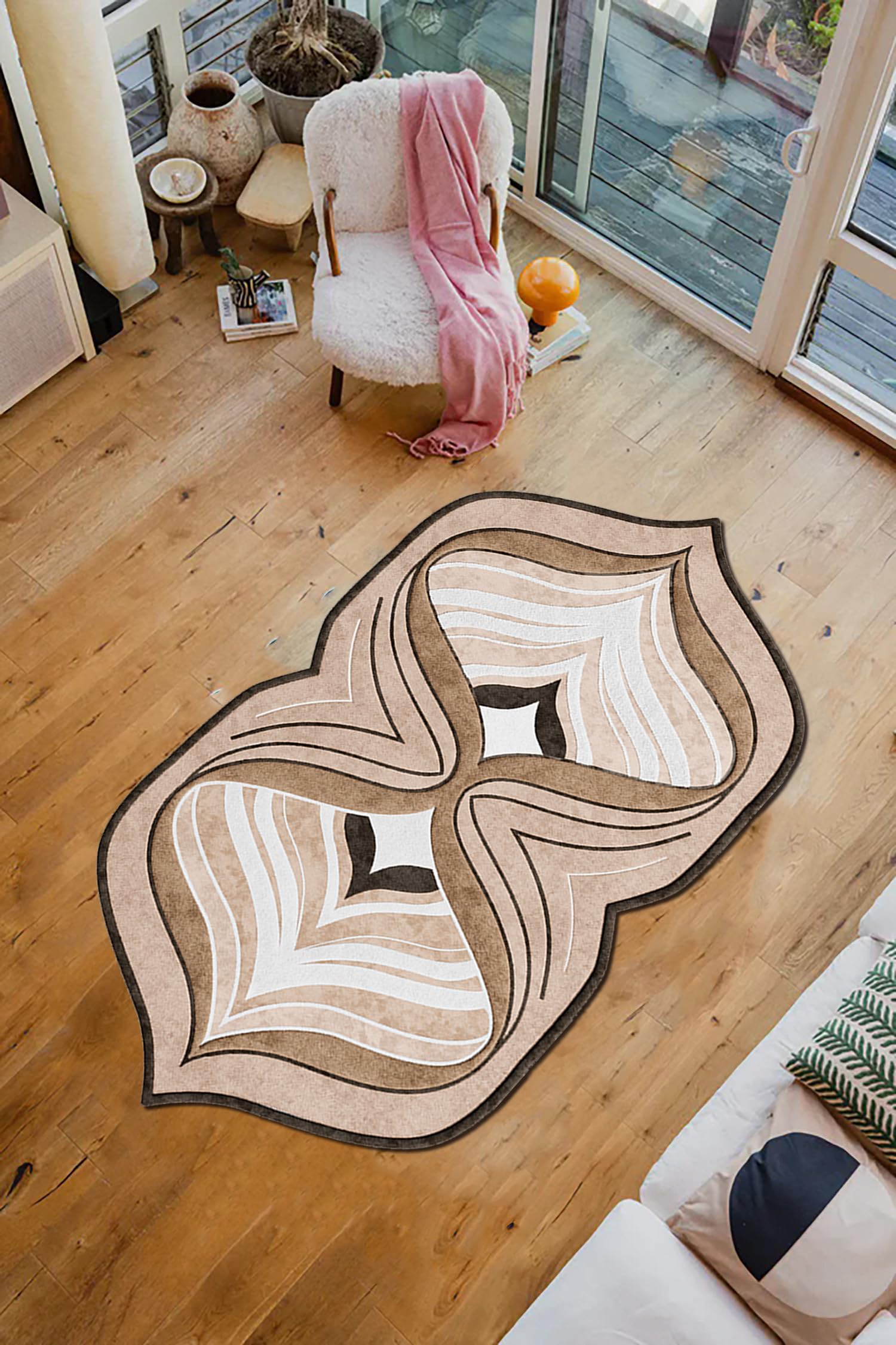 Modern Abstract Irregular Geometric Area Rug Off-White Olive Green Washable Faux Wool Rugs for Diningroom Living Room Bedroom Nordic Boho Nursery Playroom Entryway Dorm Soft Low Pile Shag Carpet 3x5