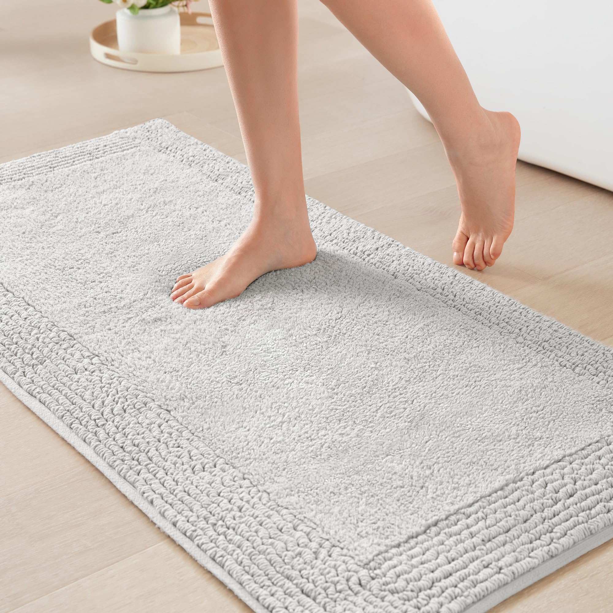 Madison Park Splendor Reversible 100% Cotton Tufted Bathroom Rug-3000 GSM Hotel Quality Luxurious Plush Medium Pile Bath Mat Absorbent, Quick Dry, Shower Room Décor, 20x30, White