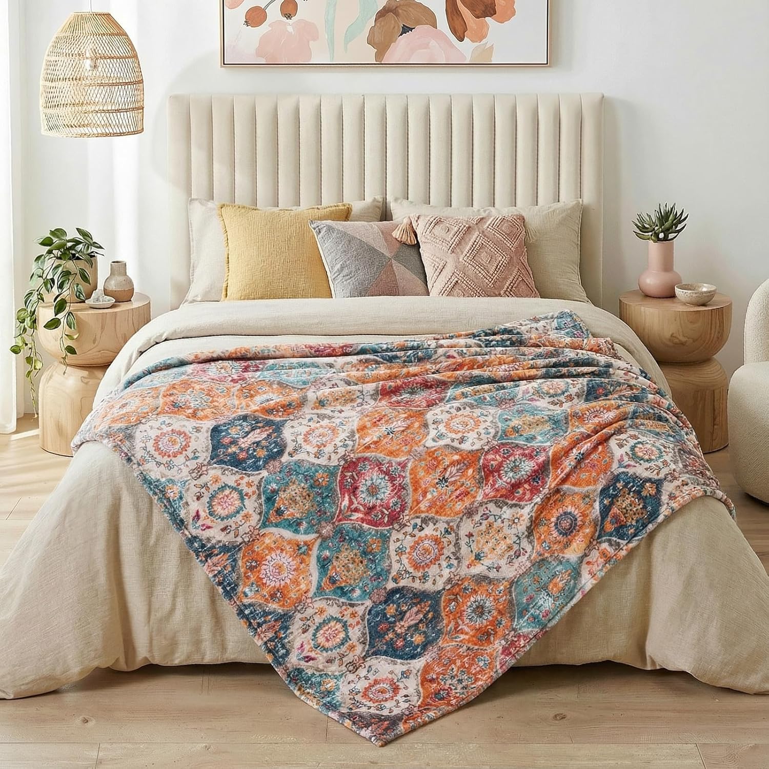 Lahome Rerto Fleece Blanket for Women Boho Bedroom Decor, Small Throw Blanket for Couch Bed Chair Cover, Decorative Fleece Blanket Throws Mom Gift Vintage Home Decor, Bohemian Colorful 50x60