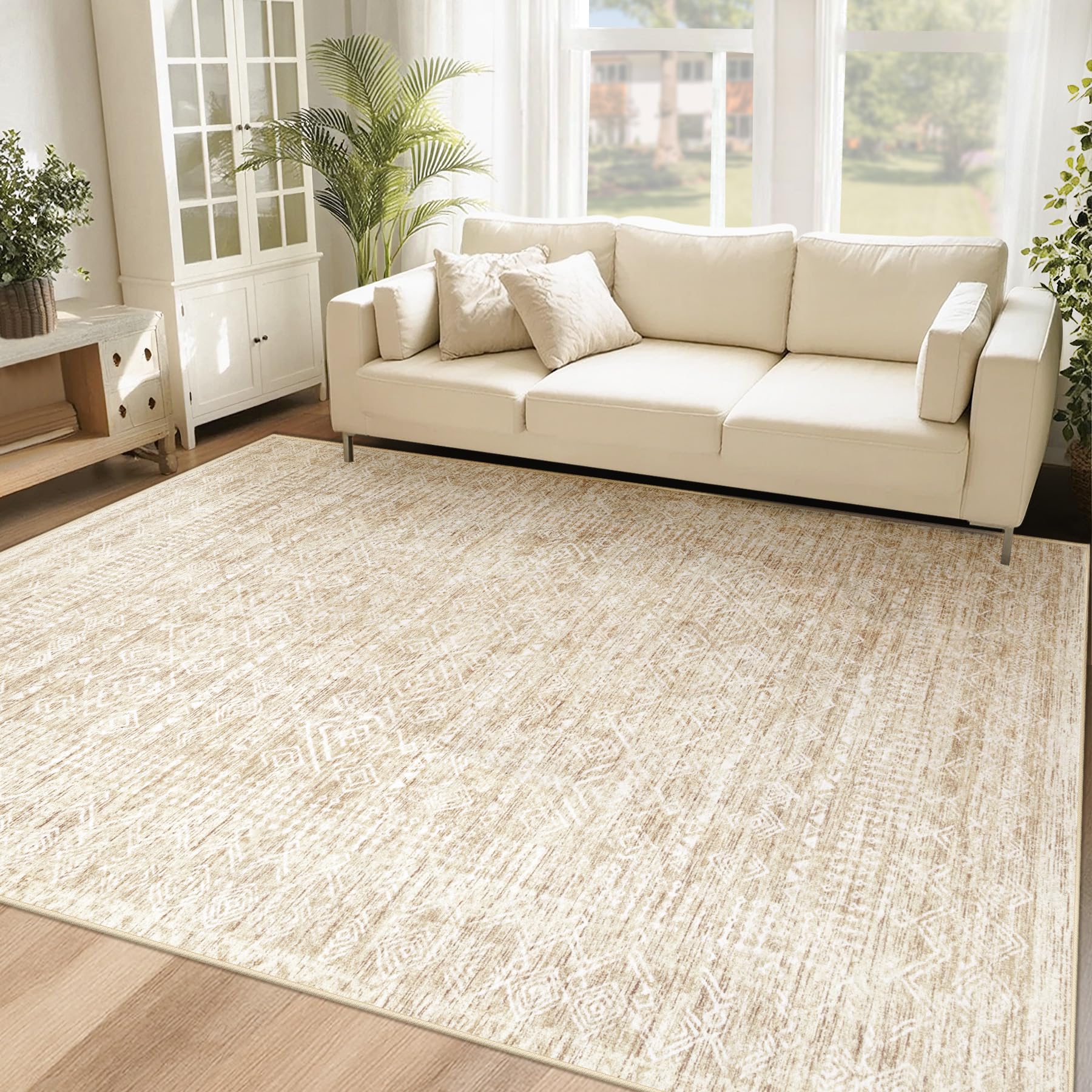 6x9 Area Rugs for Living Room: Washable Moroccan Geometric Boho Rug Farmhouse Non Slip Stain Resistant Large Rug Low Pile Soft Carpet for Bedroom Dining Room Home Office Children Room (Grey,6'x9')