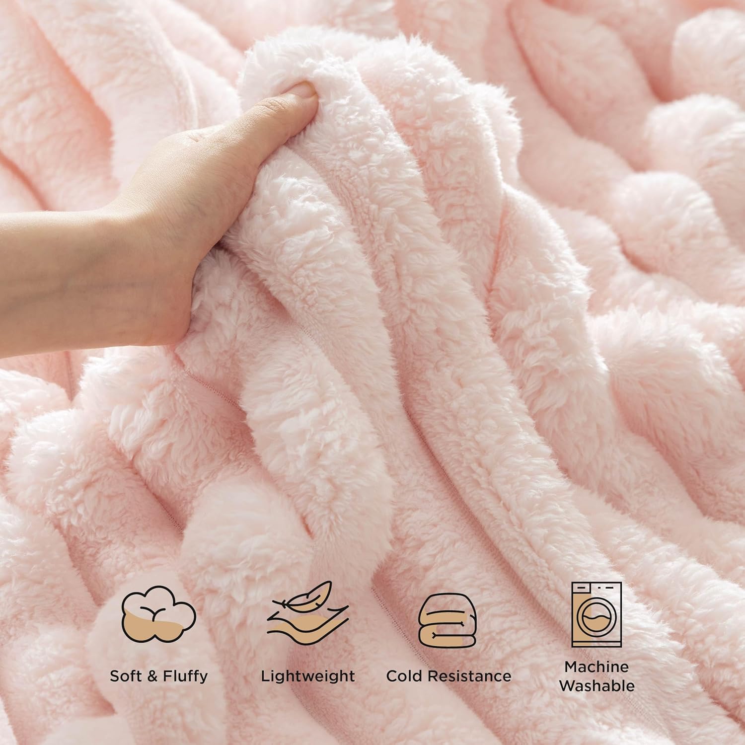 Bedsure Blankets Queen Size for Bed - 350GSM Super GentleSoft Fuzzy Fluffy Cozy Blankets for Women, Cute Large Plush Fleece Throws for Girls, Pink，90x90 Inches, Wider Striped Design