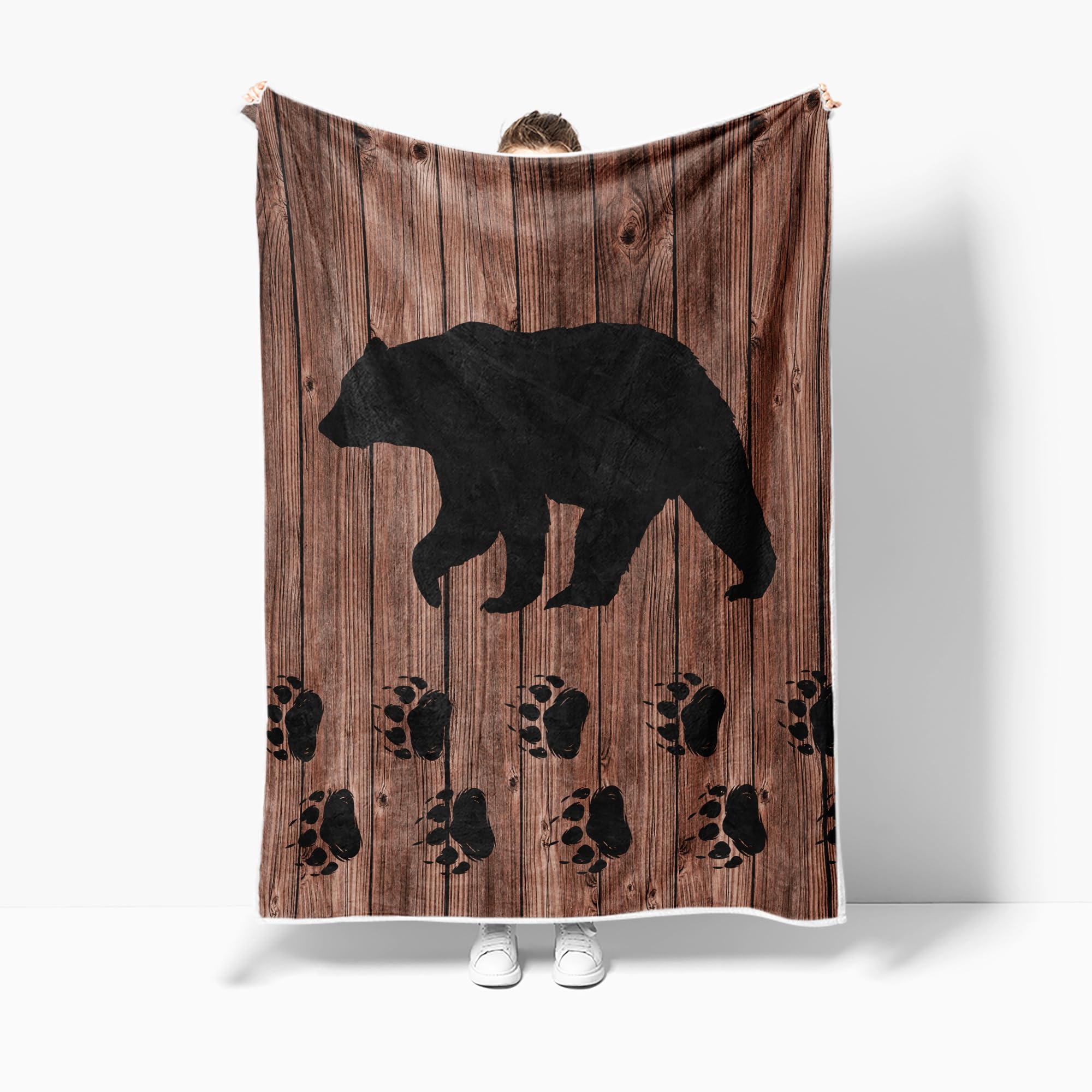 Torich Cabin Retro Rustic Lodge Flannel Throw Blankets, Bear Deer Country Hunting Wild Animal Cozy Warm Bed Couch Blanket, White Fleece Flannel Throws to Decorate The Room and Bedroom Camping Travel