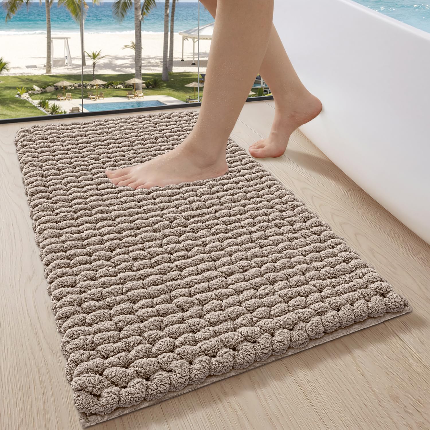 LUMI Luxury Bathroom Rug, Ultra Soft Quick Dry Bath Mat, Non-Slip Absorbent Thick Chenille Bath Rug, Cozy Braid Design Floor Mat for Bathtub, Sink, Laundry, Bedroom, Grey, 24"x43"
