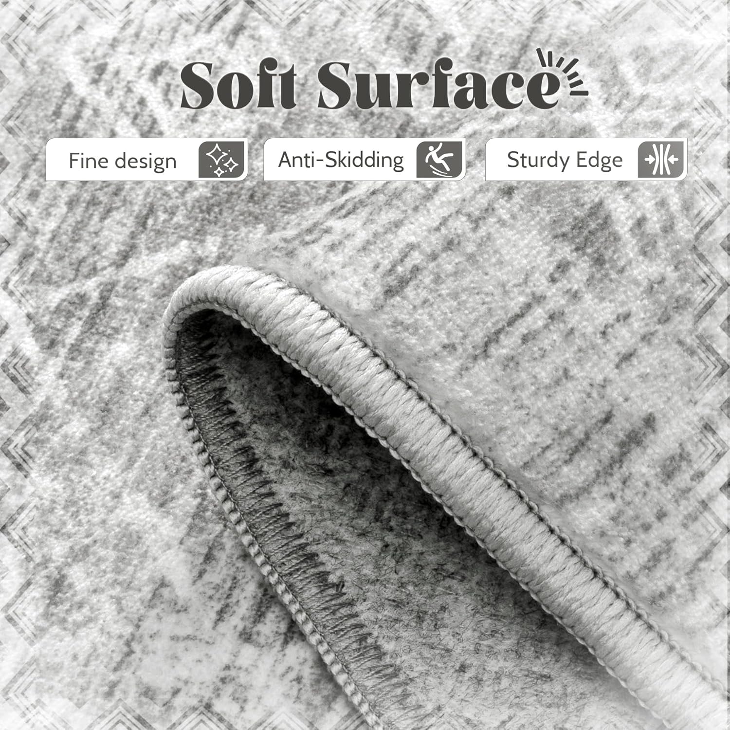 6x9 Area Rugs for Living Room: Washable Moroccan Geometric Boho Rug Farmhouse Non Slip Stain Resistant Large Rug Low Pile Soft Carpet for Bedroom Dining Room Home Office Children Room (Grey,6'x9')