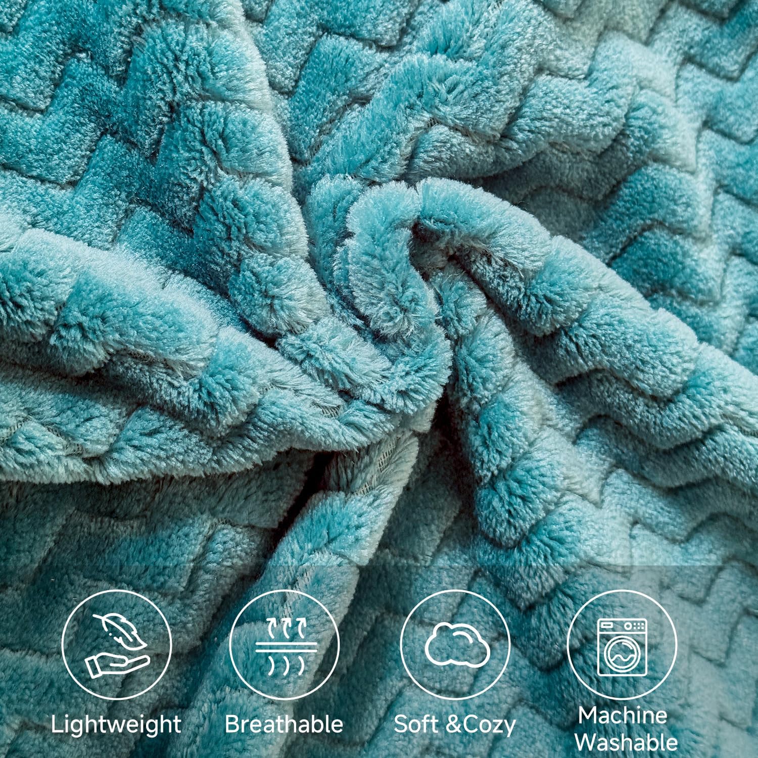 Simple&Opulence Teal Fleece Throw Blanket Lightweight Super Soft Cozy Flannel Blanket with Wave Textured for Sofa Couch Bedroom Decor Camping 50x60 Inches All Season Use（Wave Teal