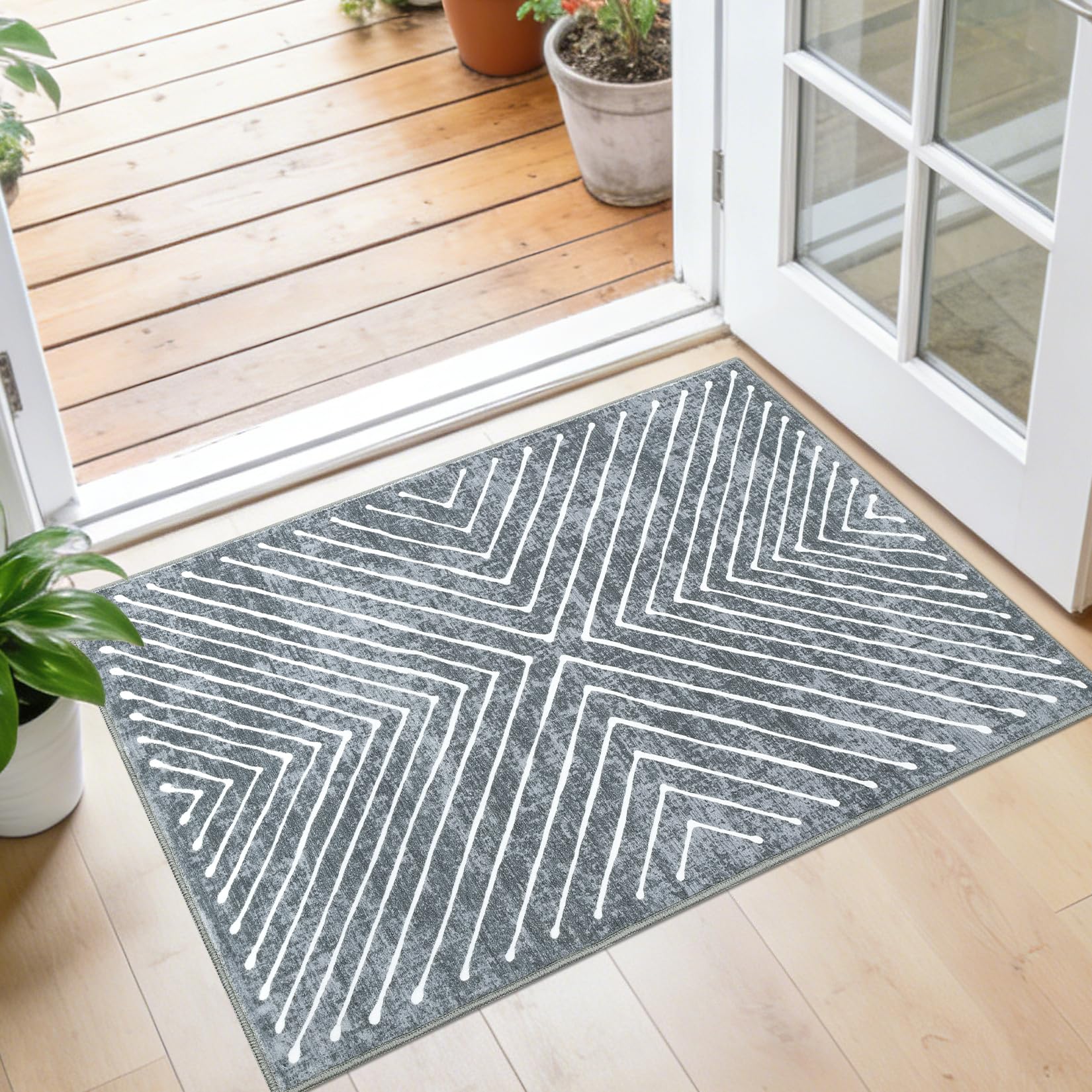 Area Rug 9x12 Living Room Rug Non Slip Modern Bedroom Stain Resistant Dining Room Throw Carpet Geometric Low Pile Untra Soft Contemporary Accent Carpet for Home Office, White&Black