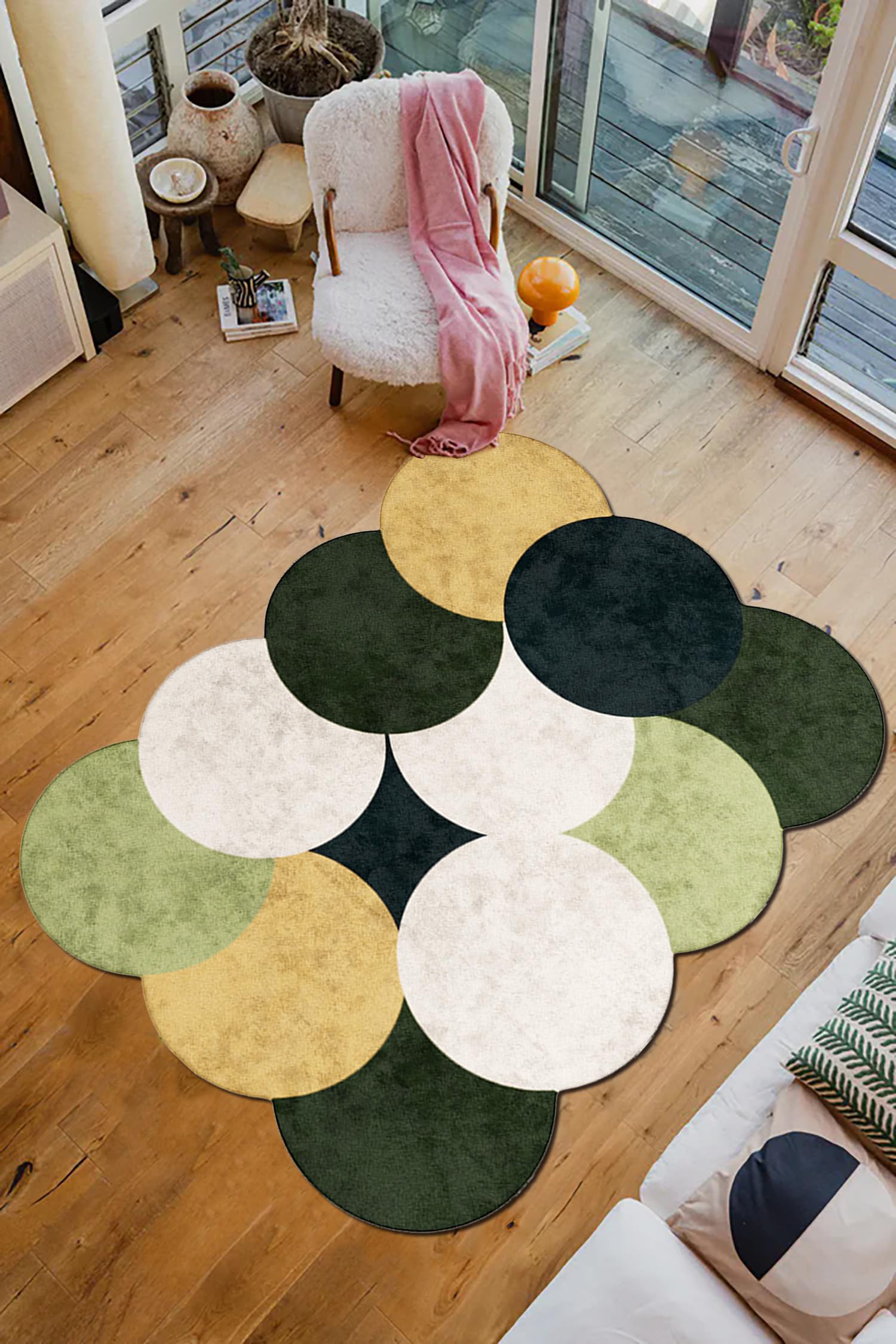 Modern Abstract Irregular Geometric Area Rug Off-White Olive Green Washable Faux Wool Rugs for Diningroom Living Room Bedroom Nordic Boho Nursery Playroom Entryway Dorm Soft Low Pile Shag Carpet 3x5