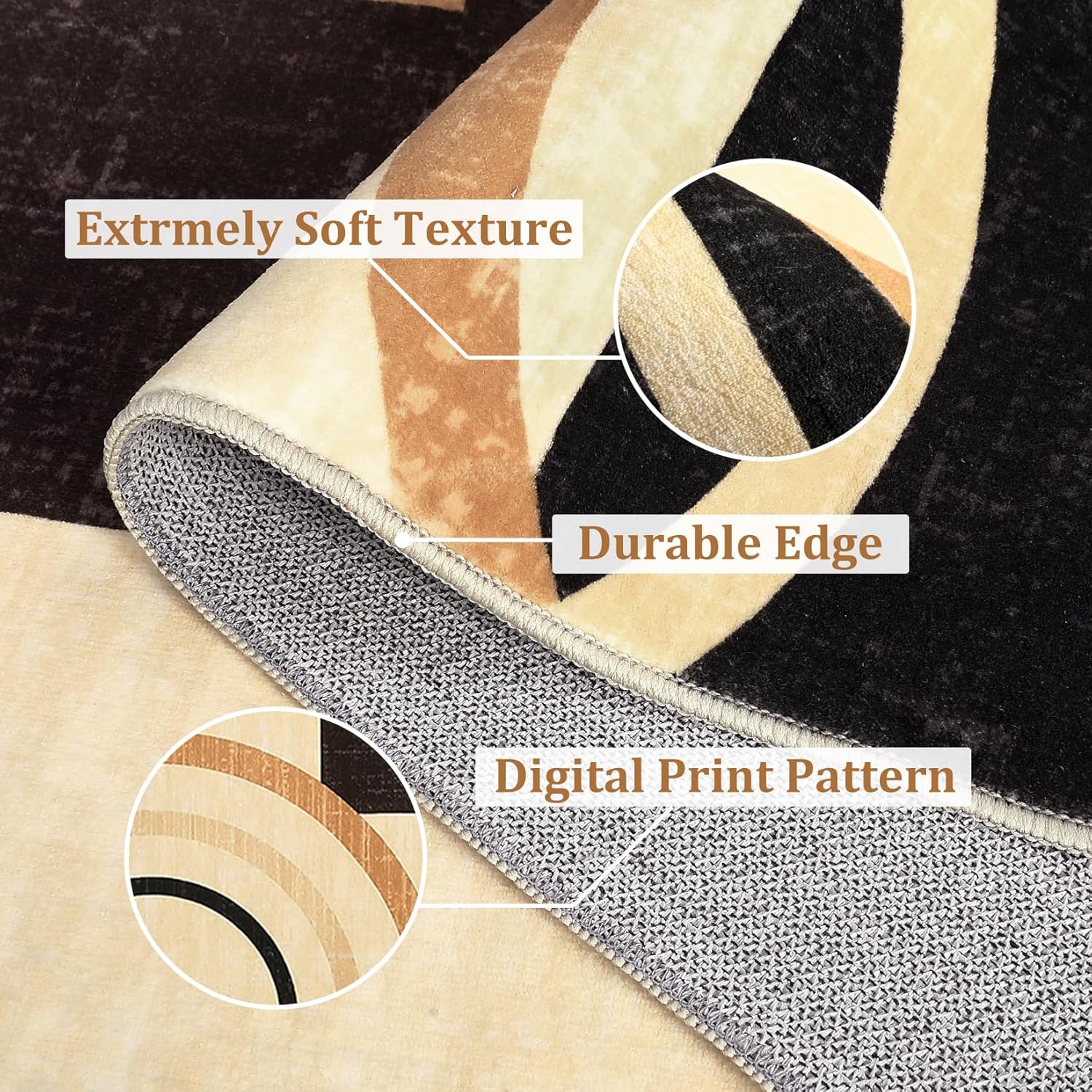 RUGSREAL Washable Rug 5x7 Abstract Circles Area Rugs Non Slip Floor Carpet Contemporary Soft Rug Low Pile Accent Rugs for Indoor Living Dining Room, Brown