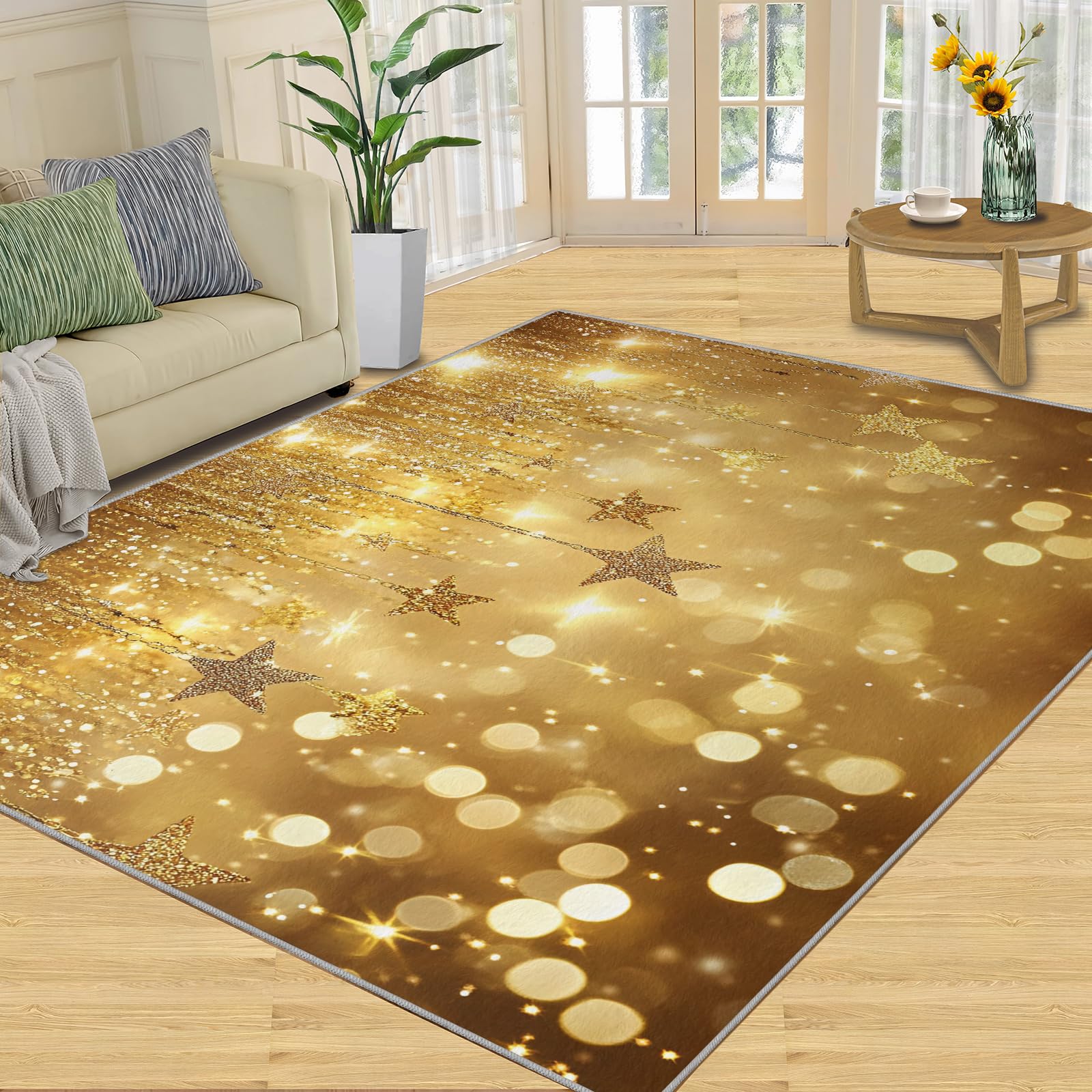 3D Geometric Rug - 4x4 Square Rug - Nordic Geometric Rugs for Living Room Bedroom, Blue Gradient Indoor Carpet - Washable Non Slip Soft Low Pile - Area Rugs & Home Decor