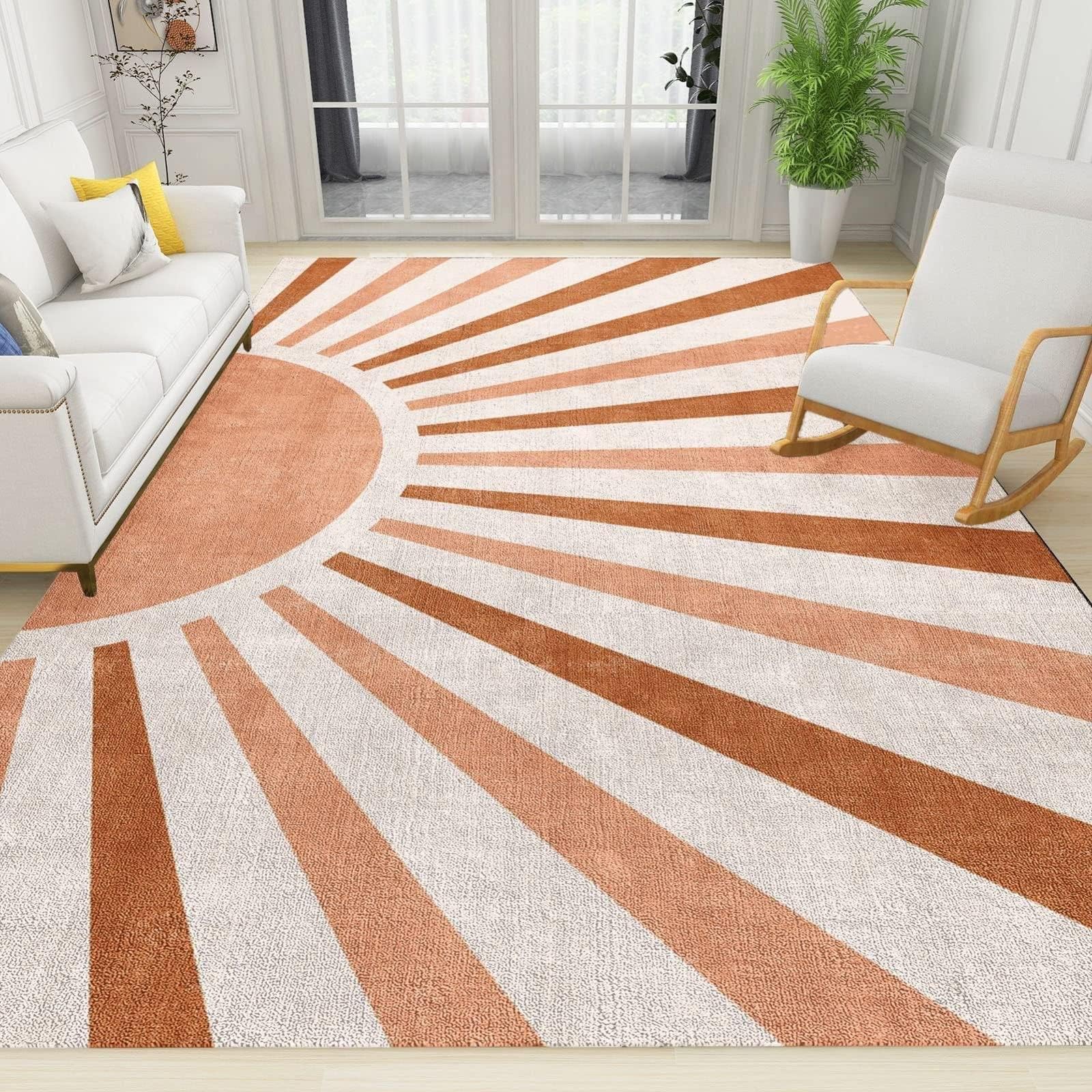 Nordic Modern Pink and White Marble Carpet for Living Room, Area Rugs 8x10ft, Boho Creative Rose Gold Geometric Library Rug, Soft Flannel with Anti-Slip Backing for Bedroom Room Boy Girl Room