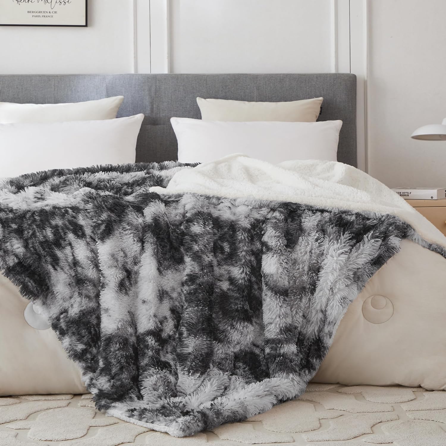 COOVA Ultra Soft Faux Fur Throw Blanket – Fuzzy Fluffy Cozy Microfiber Blankets, Warm Thick Plush Sherpa Fleece Throw Blanket for Couch,Bed,Sofa,Ideal Gift for Women.(Tie Dye Grey, 50"x60")