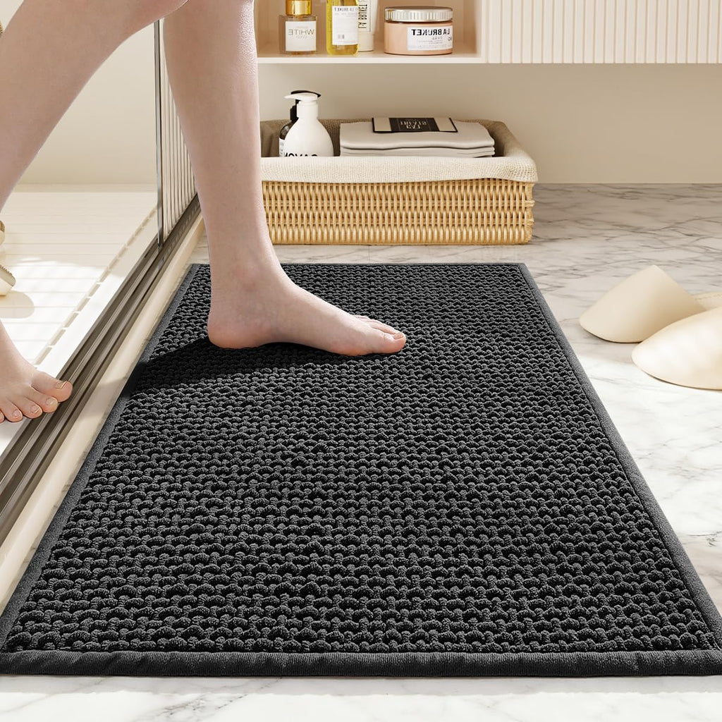 Bathroom Rugs Non Slip Washable, Super Absorbent Thin Bath Mat for Small Quick Dry Low Pile Bathroom Rug, (Navy Blue, 32″x20″)