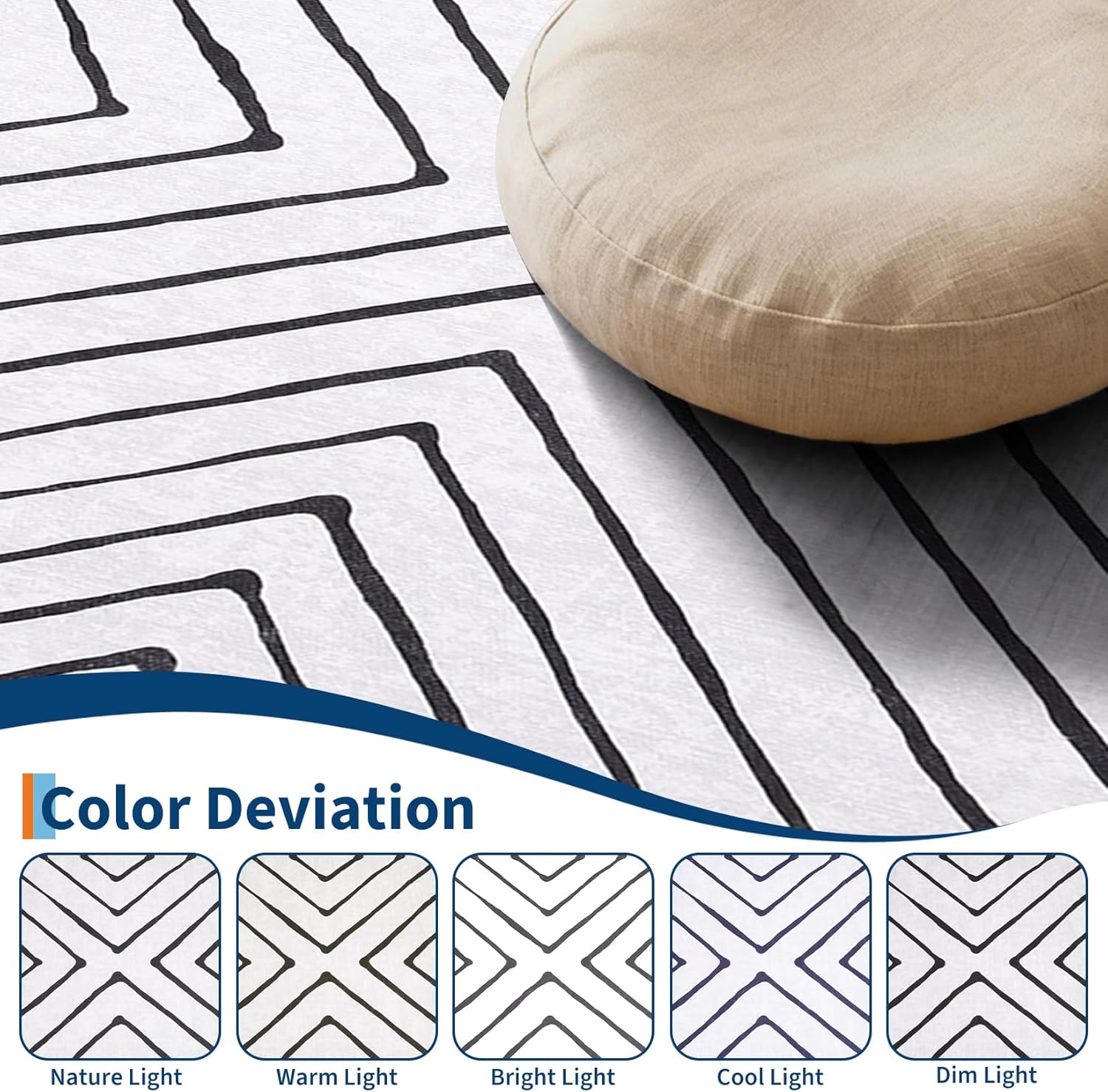 Area Rug 9x12 Living Room Rug Non Slip Modern Bedroom Stain Resistant Dining Room Throw Carpet Geometric Low Pile Untra Soft Contemporary Accent Carpet for Home Office, White&Black