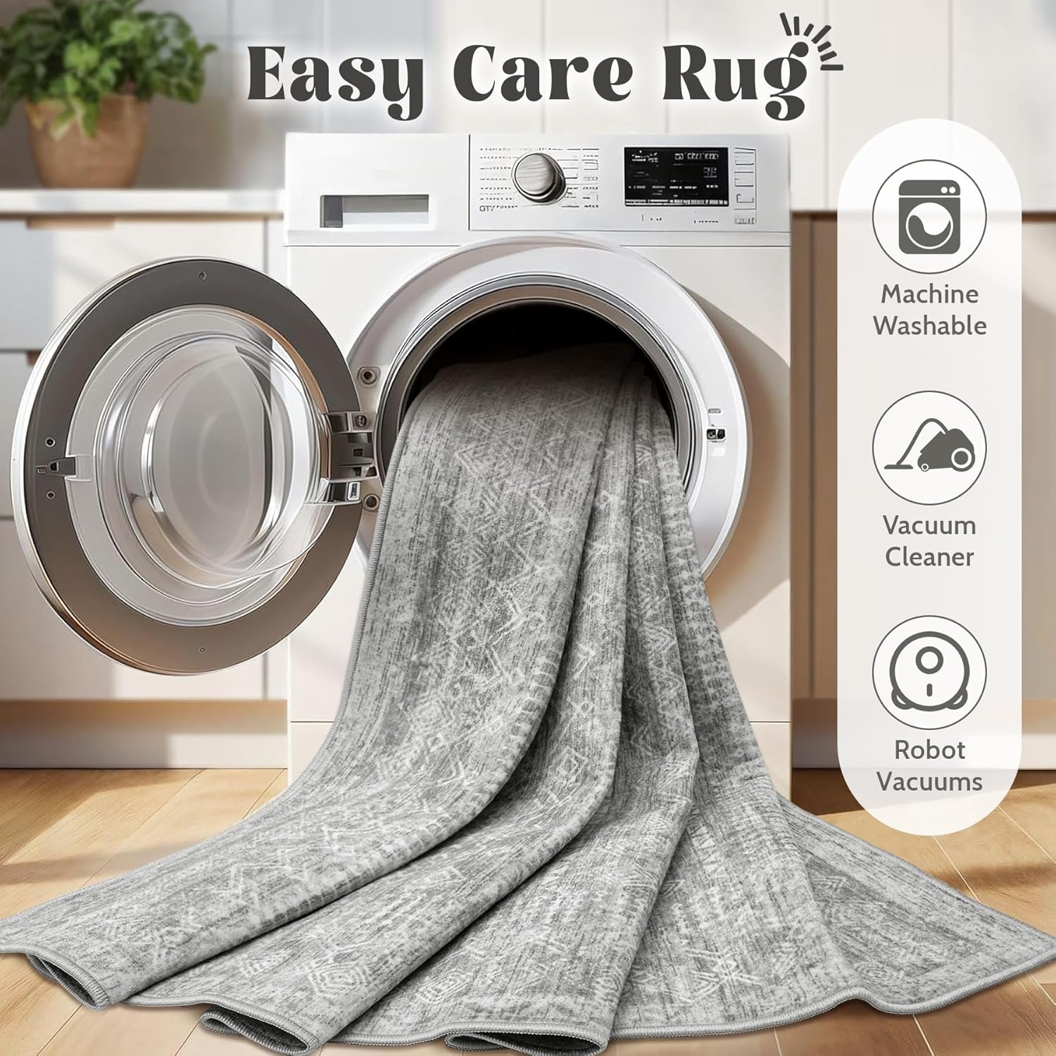 6x9 Area Rugs for Living Room: Washable Moroccan Geometric Boho Rug Farmhouse Non Slip Stain Resistant Large Rug Low Pile Soft Carpet for Bedroom Dining Room Home Office Children Room (Grey,6'x9')