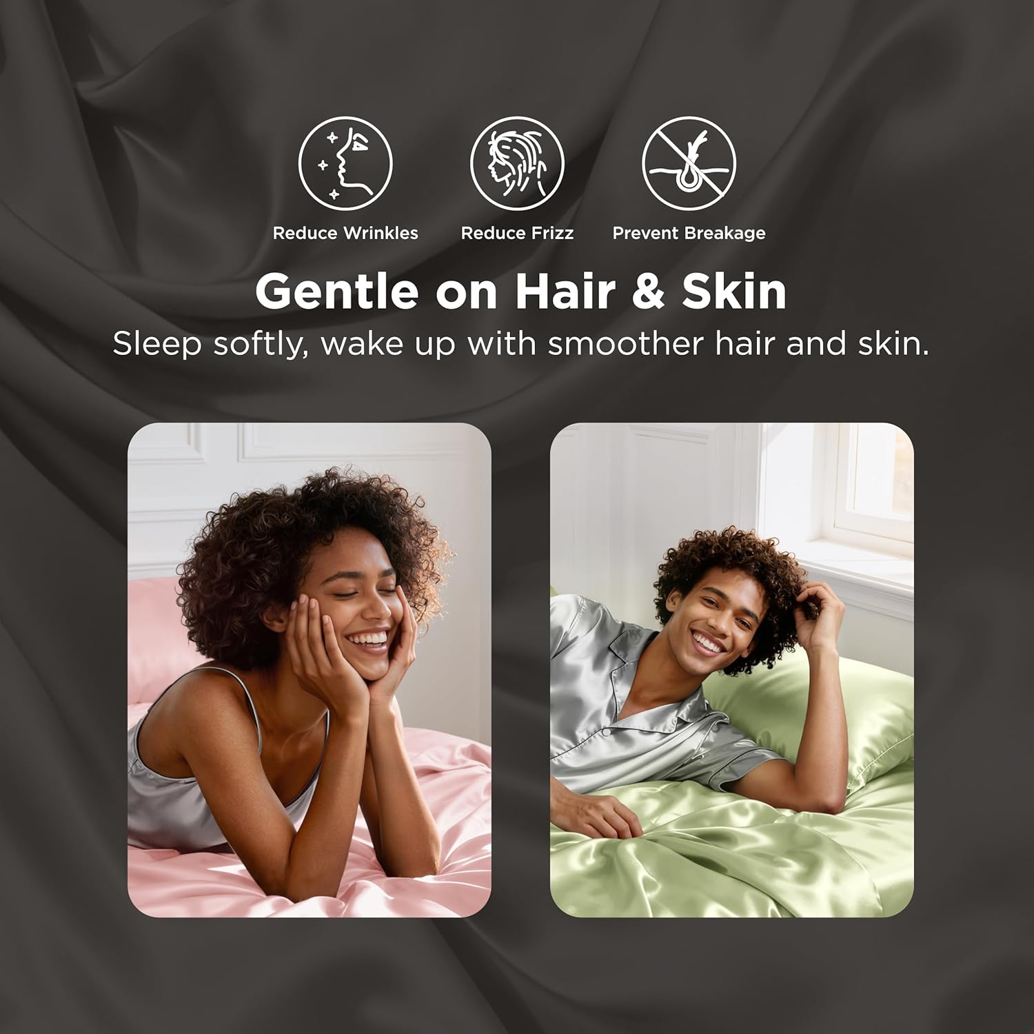 Bedsure Satin Sheets King Size - 4 Piece Silky Bedsheets with 15 Inches Deep Pocket Fitted Bedsheet,1 Flat Sheet, 2 Satin Pillowcases, Good for Hair & Skin (King, Silver Grey)