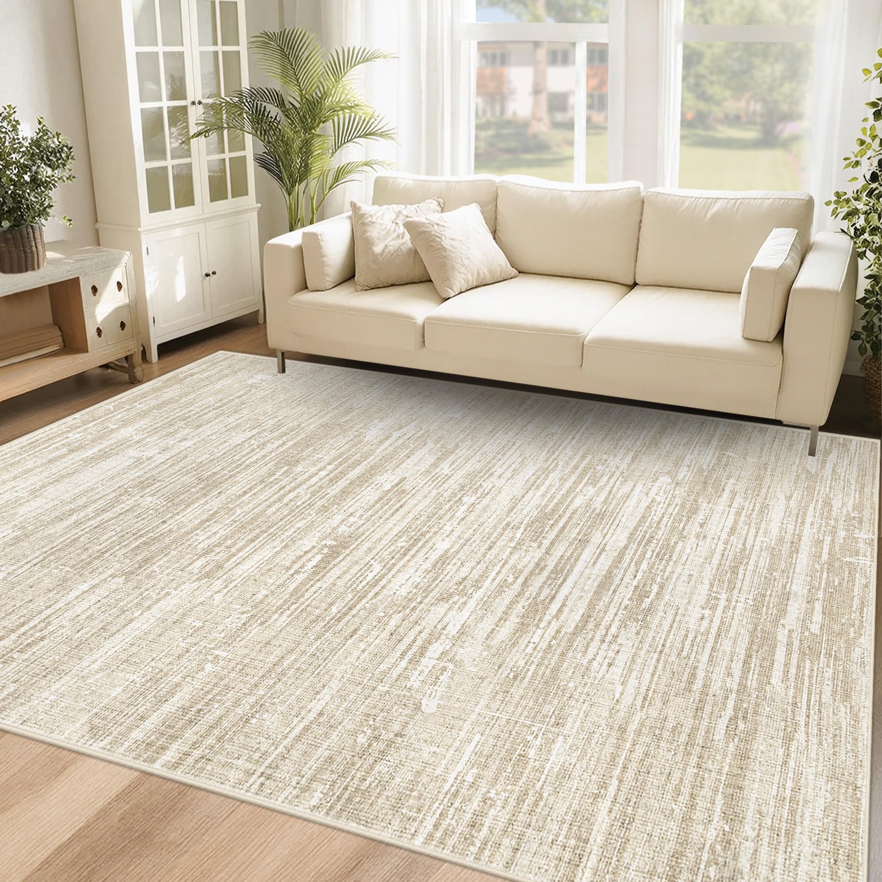 6x9 Area Rugs for Living Room: Washable Moroccan Geometric Boho Rug Farmhouse Non Slip Stain Resistant Large Rug Low Pile Soft Carpet for Bedroom Dining Room Home Office Children Room (Grey,6'x9')