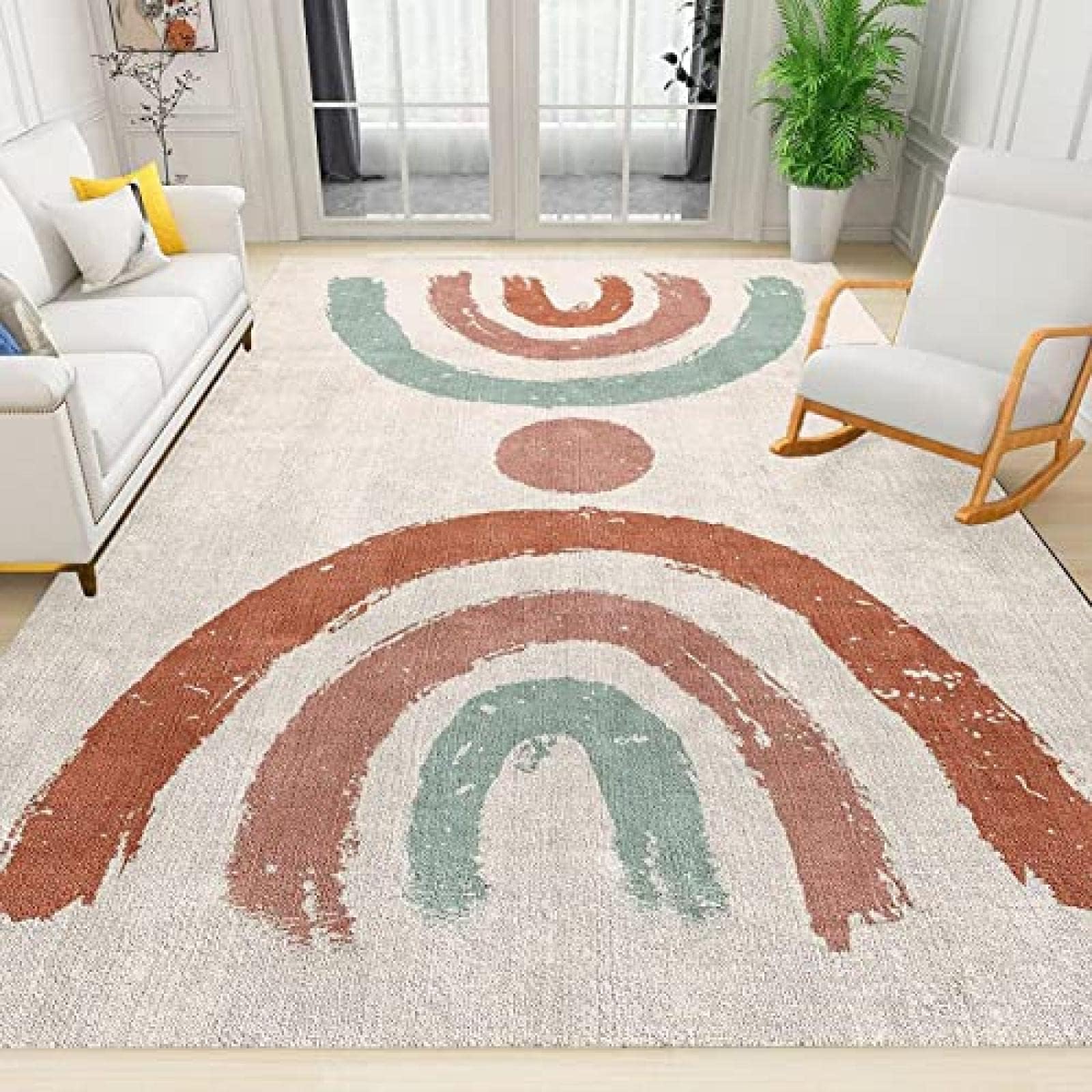 Nordic Modern Pink and White Marble Carpet for Living Room, Area Rugs 8x10ft, Boho Creative Rose Gold Geometric Library Rug, Soft Flannel with Anti-Slip Backing for Bedroom Room Boy Girl Room