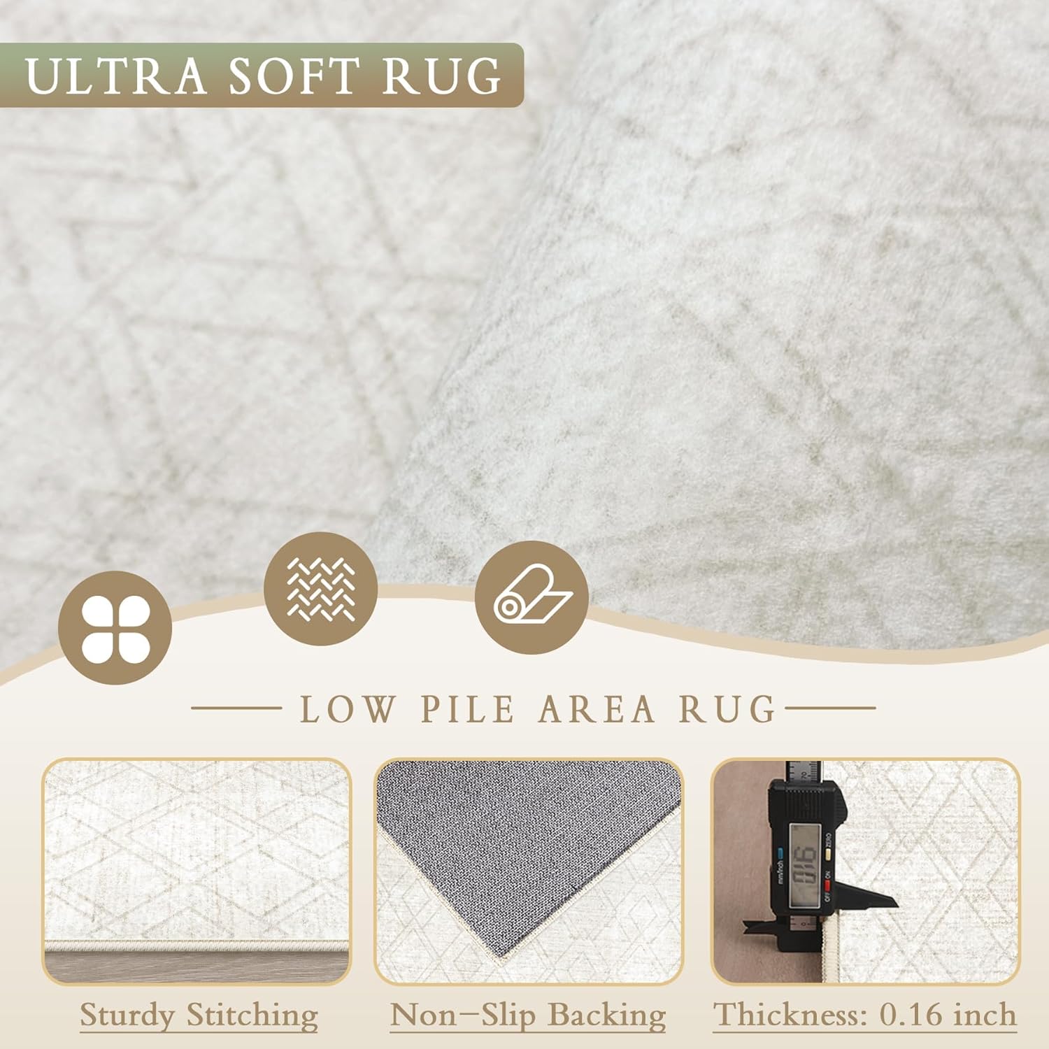 Area Rugs 5x7 Living Room Rug: Washable Geometric Moroccan Neutral Rugs Boho Modern Non Slip Area Rug Soft Indoor Floor Low Pile Carpet for Bedroom Nursery Dining Room Home Office (Beige, 5'x7')