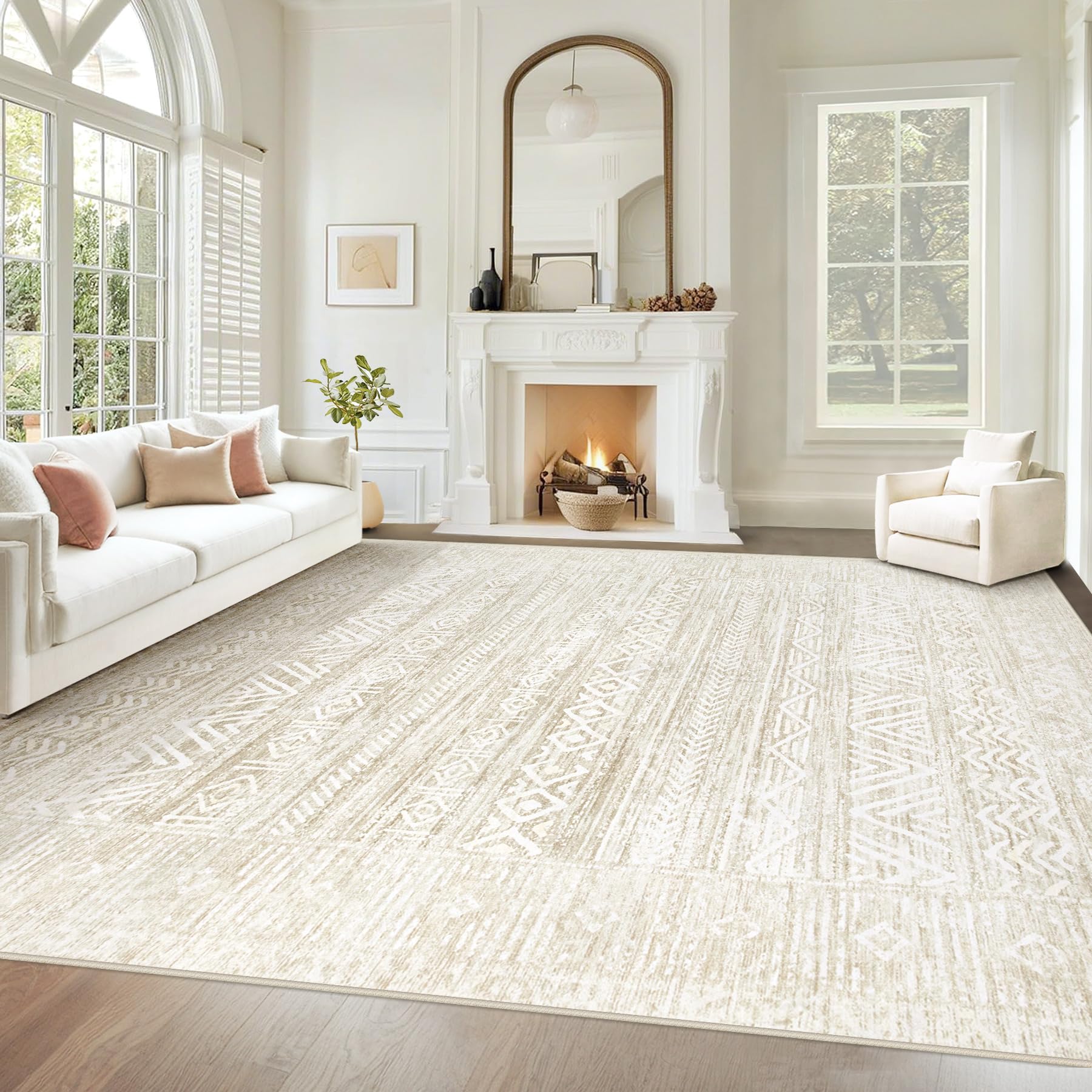 6x9 Area Rugs for Living Room: Washable Moroccan Geometric Boho Rug Farmhouse Non Slip Stain Resistant Large Rug Low Pile Soft Carpet for Bedroom Dining Room Home Office Children Room (Grey,6'x9')