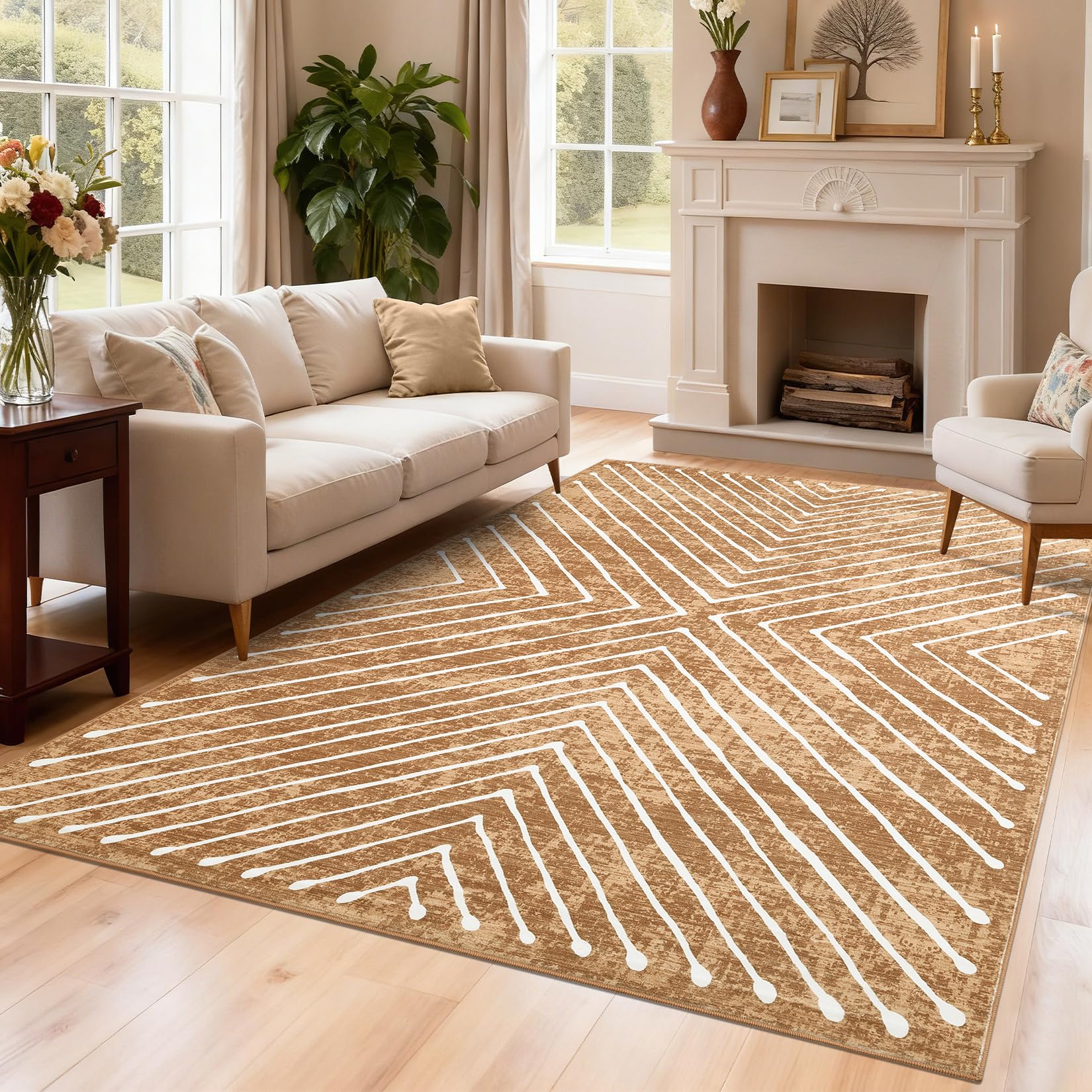 Area Rug 9x12 Living Room Rug Non Slip Modern Bedroom Stain Resistant Dining Room Throw Carpet Geometric Low Pile Untra Soft Contemporary Accent Carpet for Home Office, White&Black