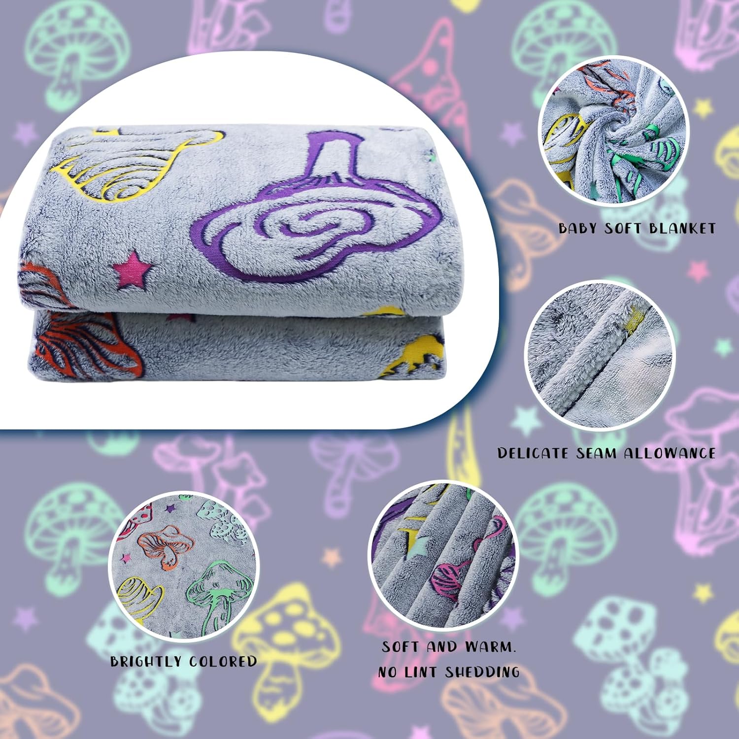 Mushroom Blanket Gifts for Women Girls Easter, Large Soft Cozy Fleece Throw Blanket, Cute Cottagecore Decor for Bedroom Sofa Couch Bed, Glow in the Dark Blanket, 60"x80"