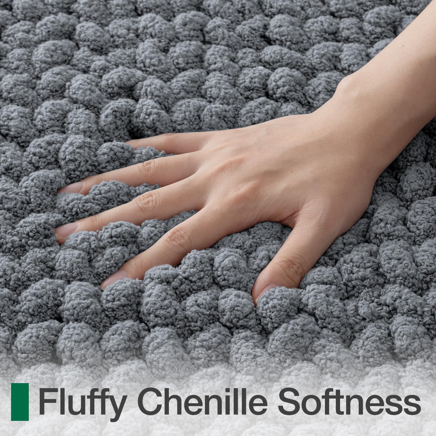 LUMI Luxury Bathroom Rug, Ultra Soft Quick Dry Bath Mat, Non-Slip Absorbent Thick Chenille Bath Rug, Cozy Braid Design Floor Mat for Bathtub, Sink, Laundry, Bedroom, Grey, 24"x43"