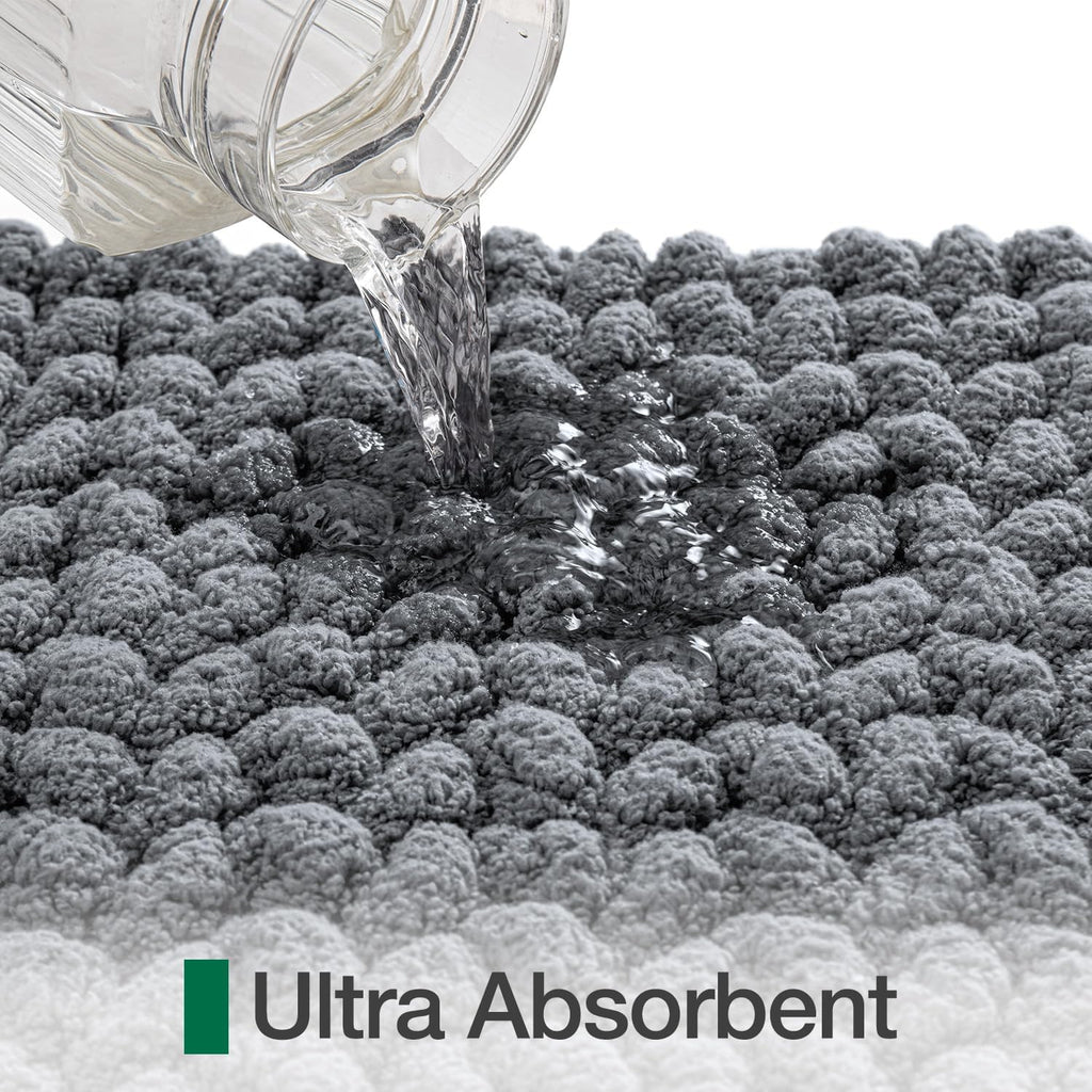 LUMI Luxury Bathroom Rug, Ultra Soft Quick Dry Bath Mat, Non-Slip Absorbent Thick Chenille Bath Rug, Cozy Braid Design Floor Mat for Bathtub, Sink, Laundry, Bedroom, Grey, 24"x43"