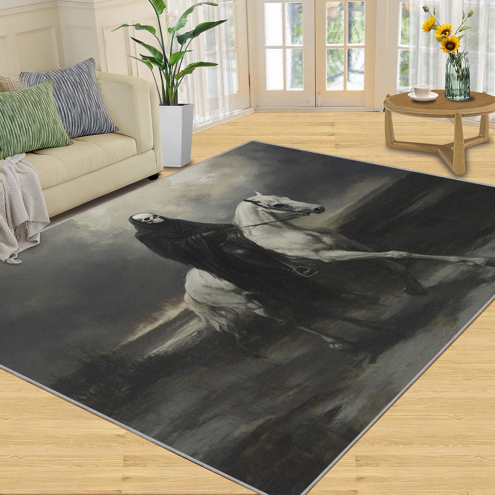 3D Geometric Rug - 4x4 Square Rug - Nordic Geometric Rugs for Living Room Bedroom, Blue Gradient Indoor Carpet - Washable Non Slip Soft Low Pile - Area Rugs & Home Decor