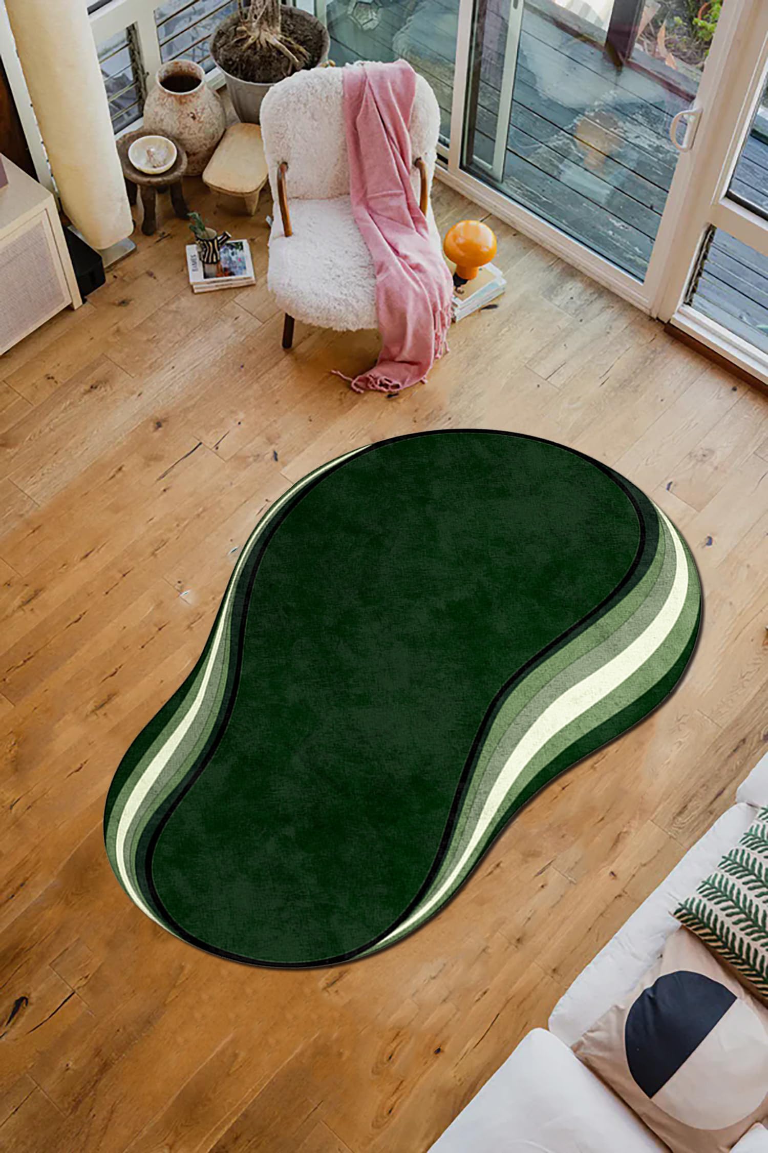 Modern Abstract Irregular Geometric Area Rug Off-White Olive Green Washable Faux Wool Rugs for Diningroom Living Room Bedroom Nordic Boho Nursery Playroom Entryway Dorm Soft Low Pile Shag Carpet 3x5